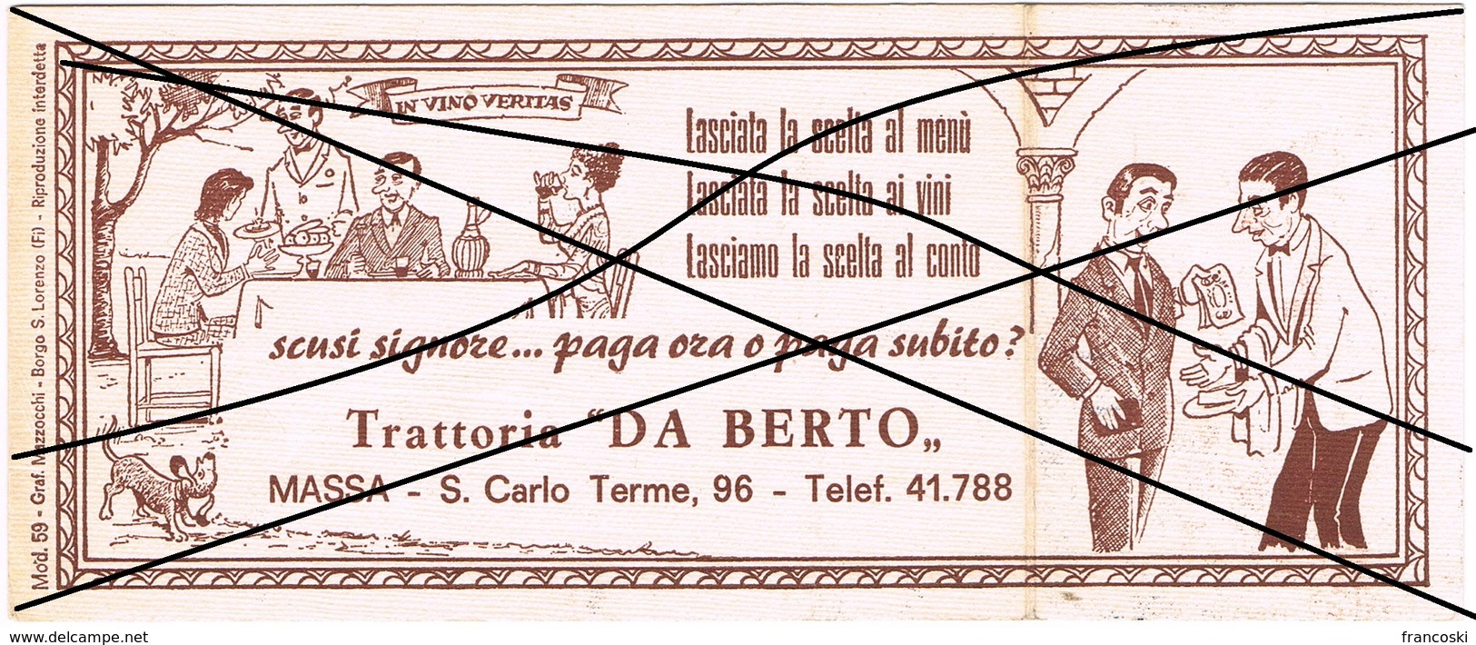 Massa- Trattoria "Da Berto"- Via S.Carlo Terme,96-Depliant Pieghevole Vintage - Programmi