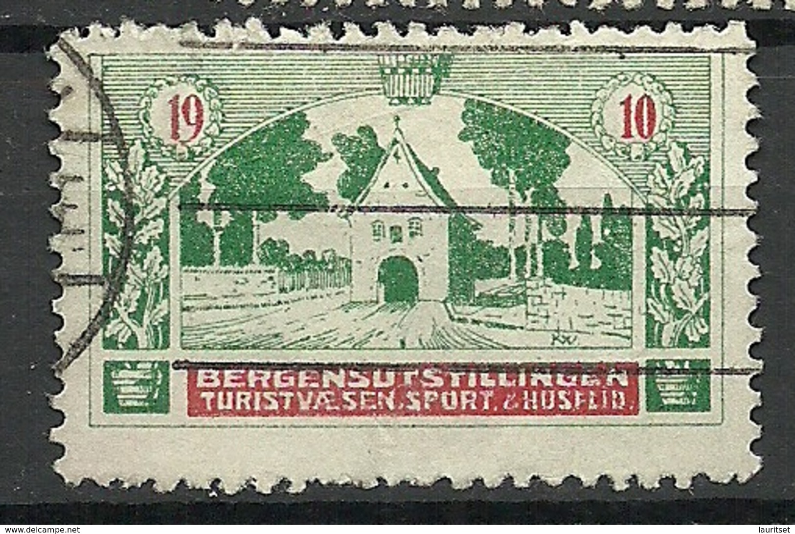 DENMARK 1910 Bergens Utstillingen EXPO Tourism Sport Husflied Vignette O - Erinnophilie