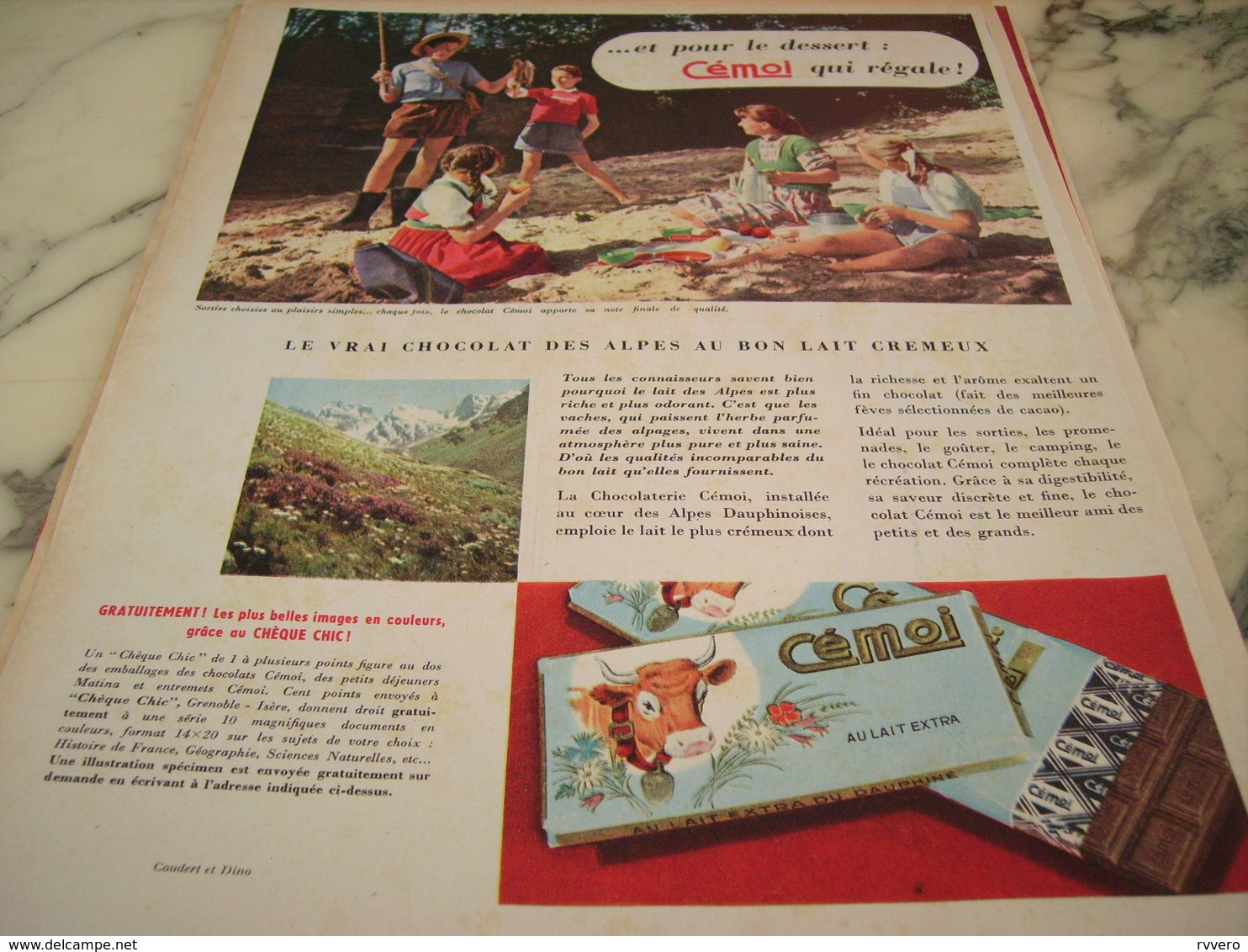 ANCIENNE PUBLICITE LA PECHE ET CHOCOLAT CEMOI 1955 - Affiches