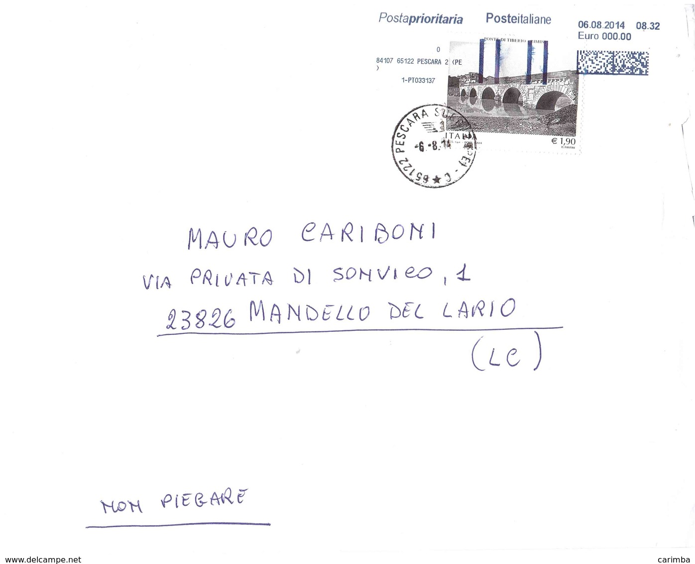 2014 €01,90 PONTE DI TIBERIO RIMINI LETTERA DUE POTI - Ponti