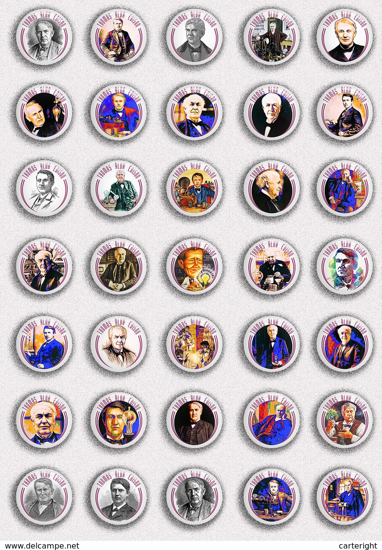 35 X Thomas Alva Edison BADGE BUTTON PIN SET 1 (1inch/25mm Diameter) - Celebrities