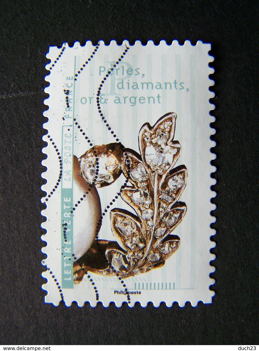 N°1420 PERLES DIAMANTS OR ET ARGENT OBLITERE ANNEE 2017 SERIE DU CARNET FLEURS ET METIERS D'ART AUTOCOLLANT ADHESIF - Oblitérés