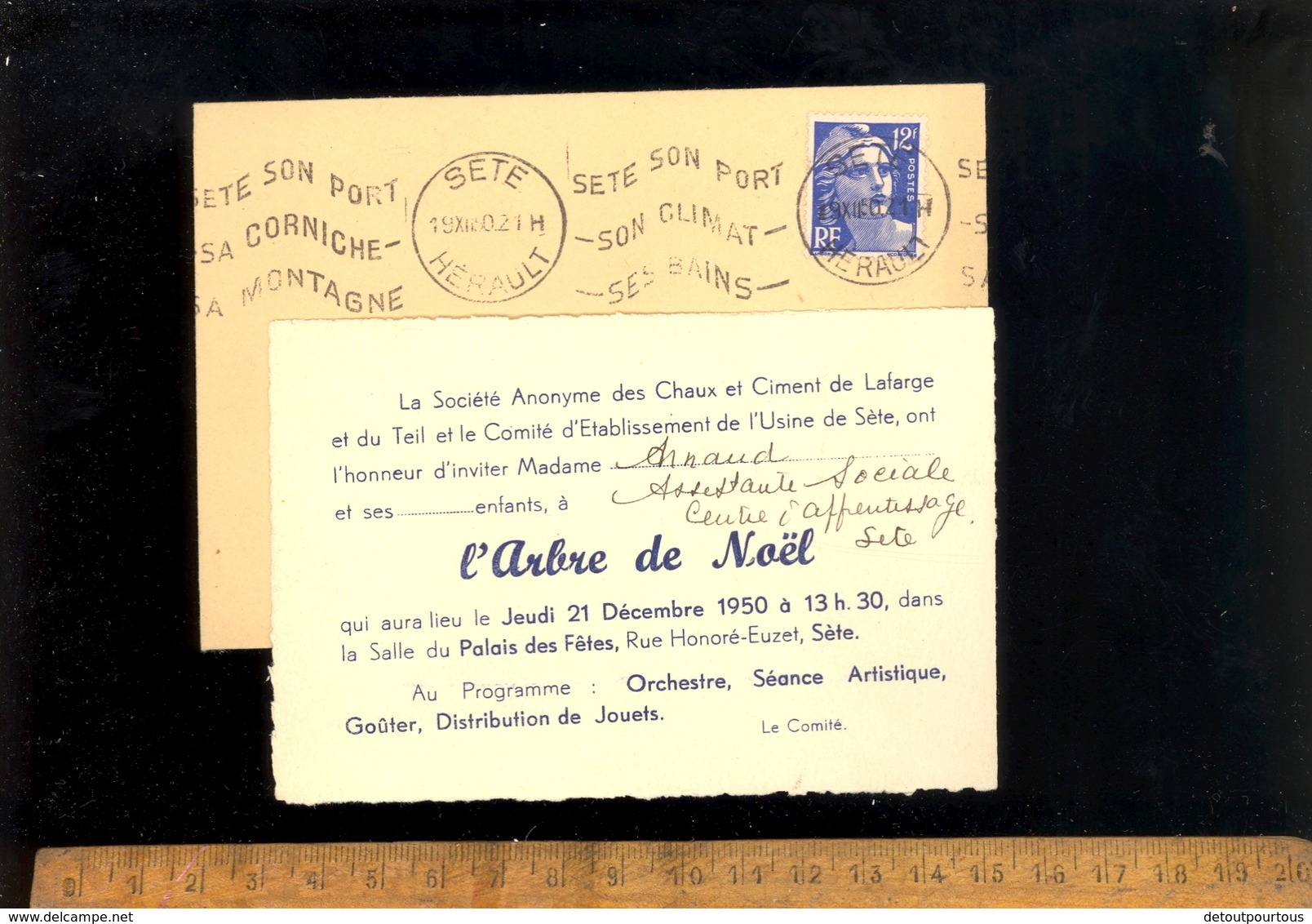 Invitation à L'arbre De Noël De La Société Anonyme Des Chaux Et Ciments De LAFARGE Et Du TEIL & CE Usine De SETE 1950 - 1950 - ...