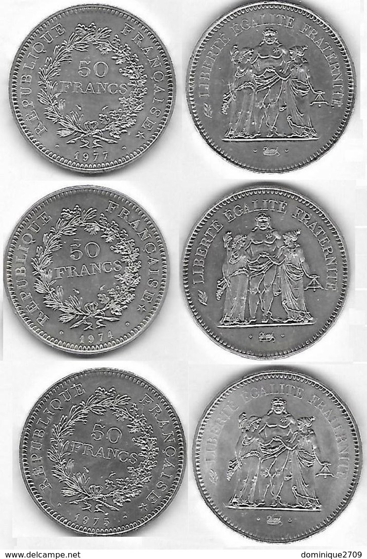 Lot De Trois (3) Pièces En Argent De 50 Francs - 1974 - 1975 - 1977 - Altri & Non Classificati