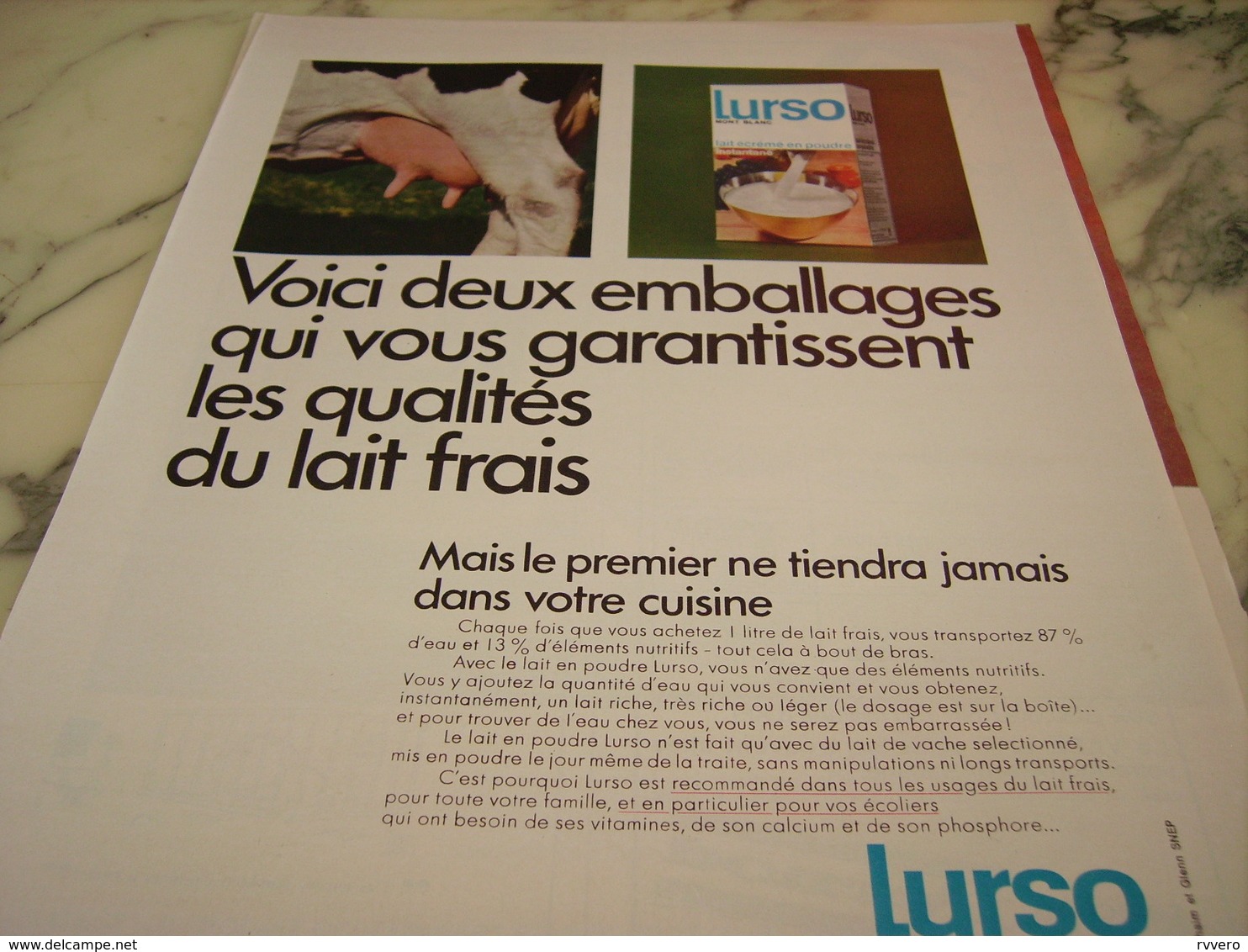 ANCIENNE  PUBLICITE LAIT EN POUDRE LURSO DE MONT BLANC 1968 - Affiches