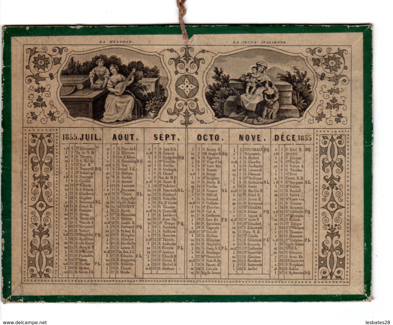 ALMANACH CALENDRIER  1855 Semestriel Médaillon Mélodie Jeune Italienne  La Collation. Conseils...mère  Second Empire - Grand Format : ...-1900