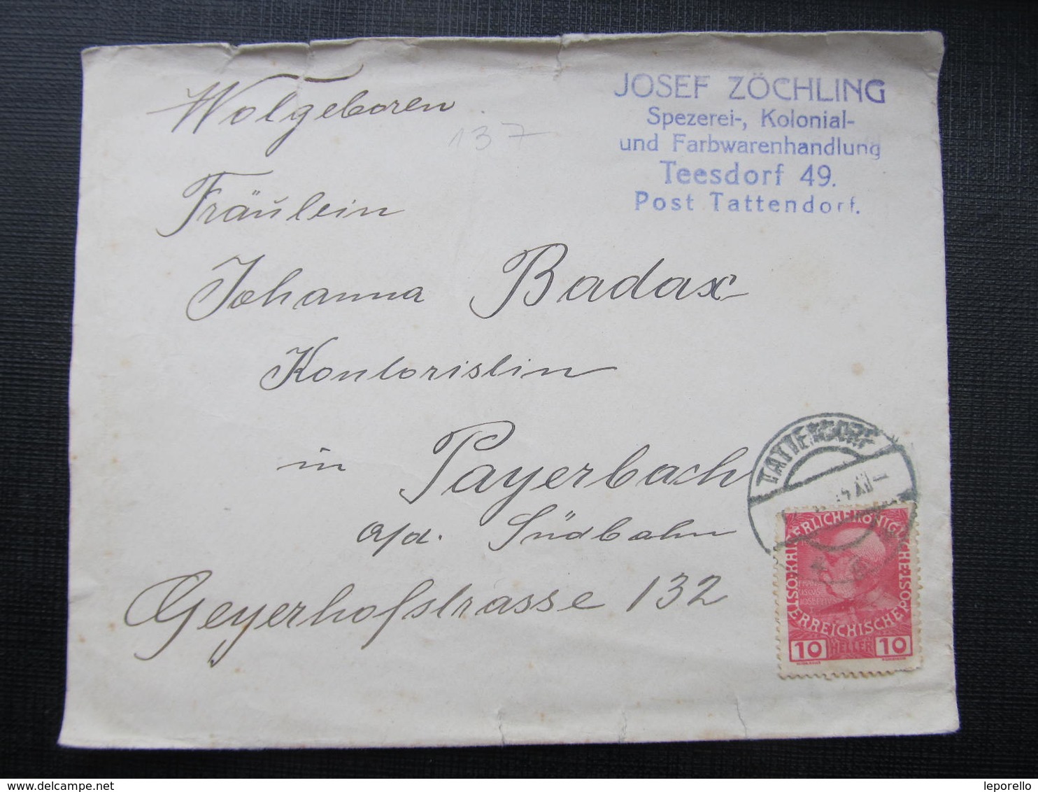 BRIEF Tattendorf - Payerbach J.Zöchling Teesdorf 1914 ///  D*36466 - Briefe U. Dokumente