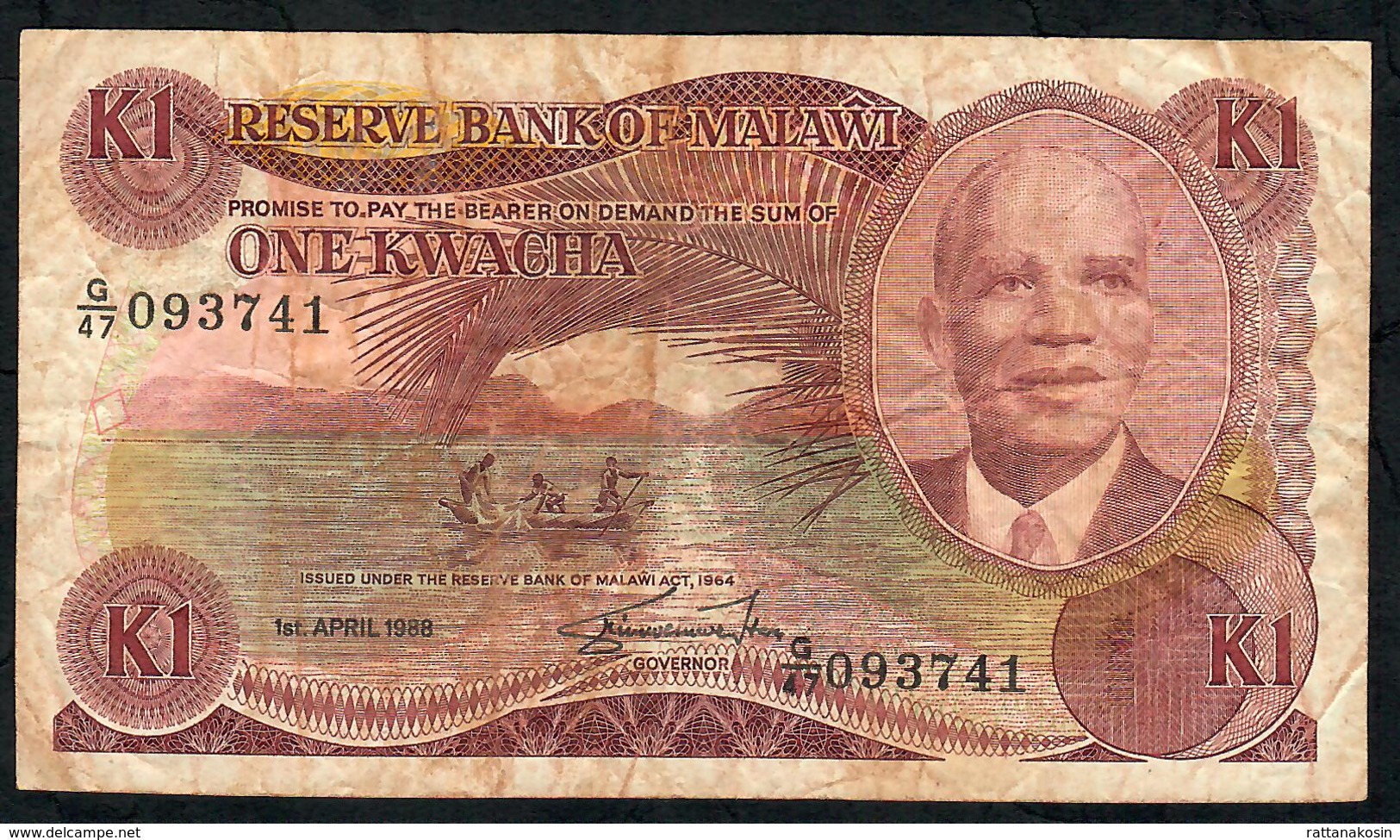 MALAWI P19b 1 KWACHA 1988 #G/47   FINE NO P.h. - Malawi