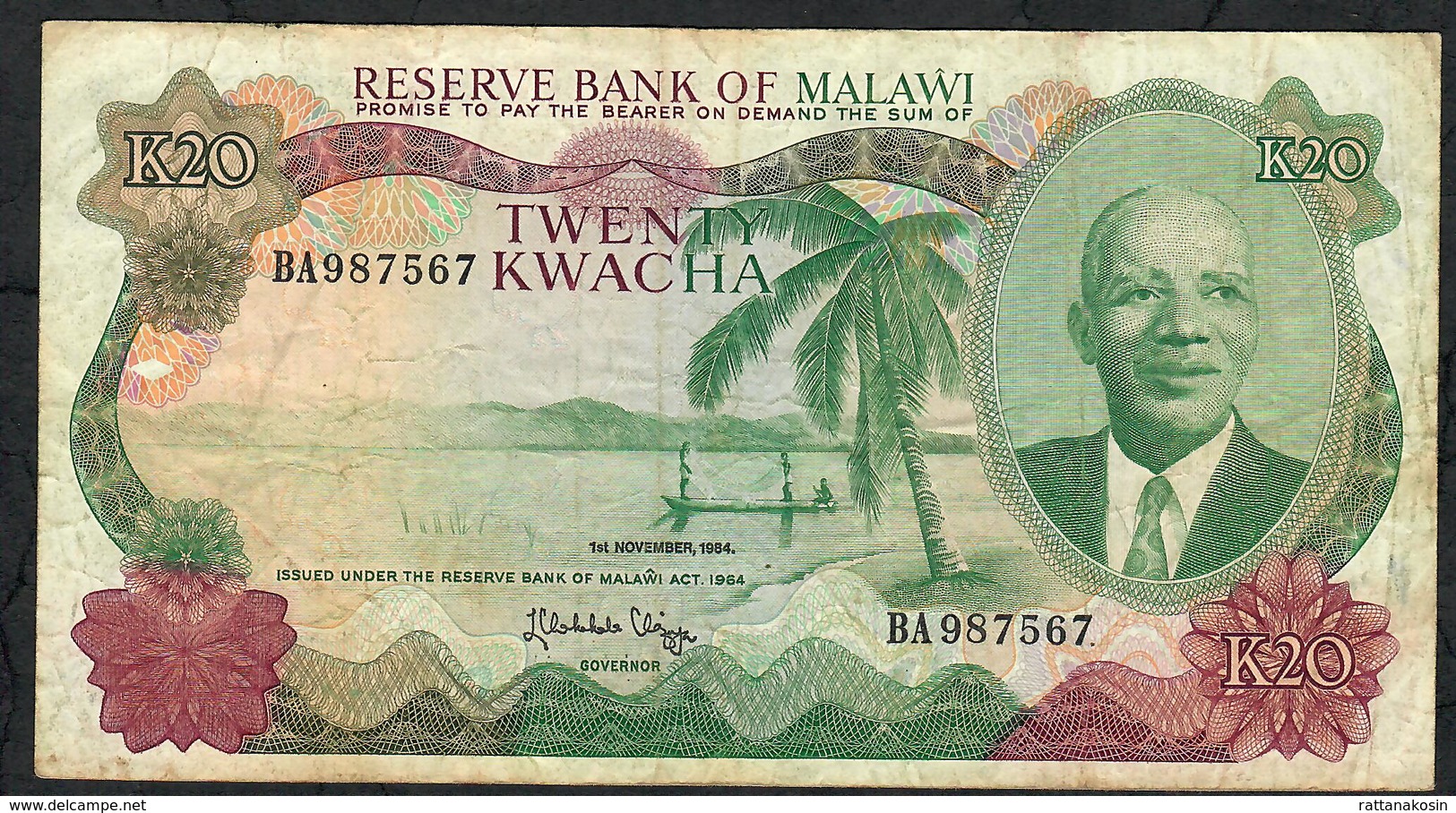MALAWI P17b 20 KWACHA 1.11.1984 #BA       FINE Only 1 P.h. ! - Malawi