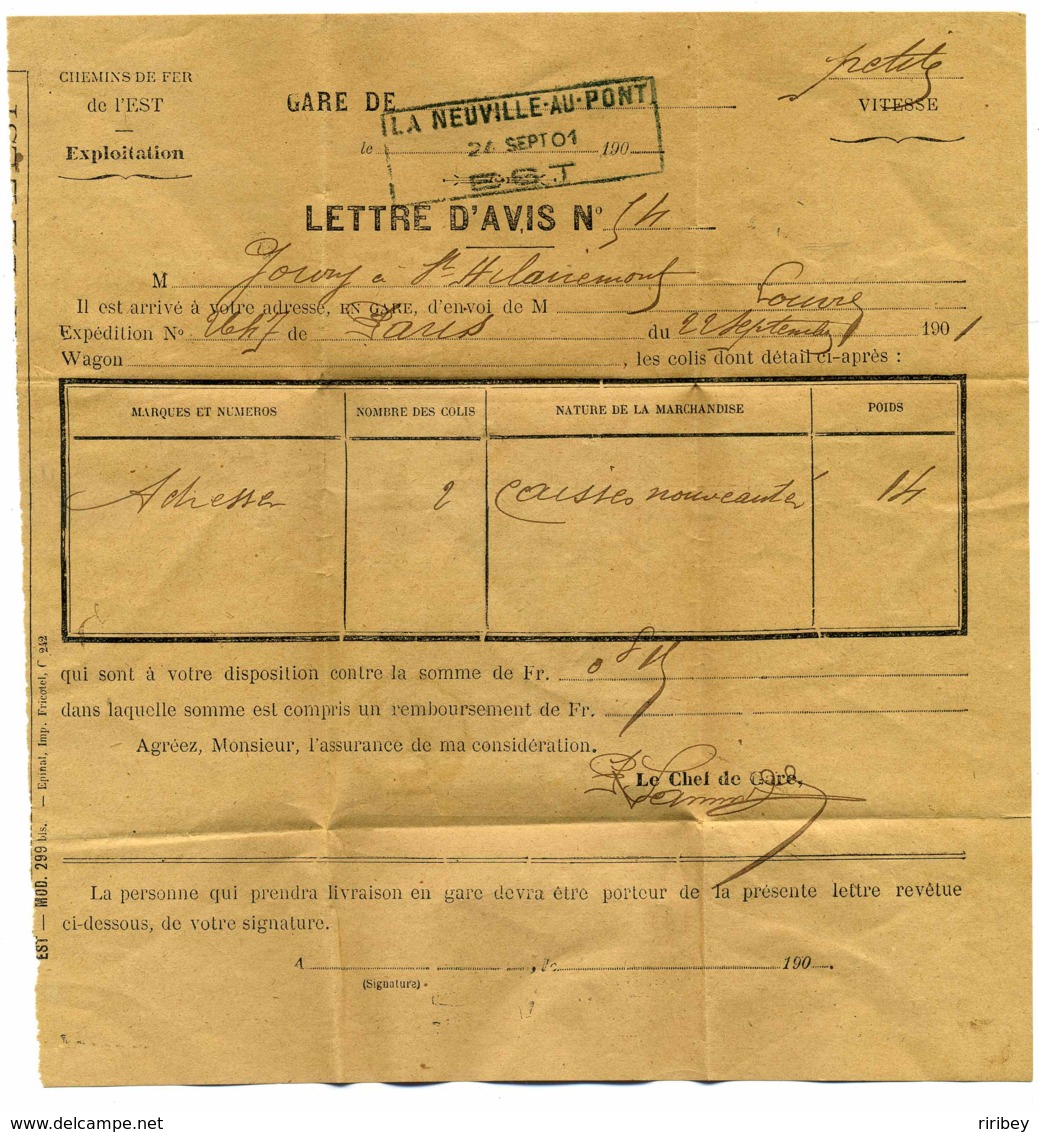 Convoyeur REVIGNY A AMAGNE Sur Document Des Chemins De Fer De L'Est / 1904 / Ecrite De La Neuville Au Pont - 1877-1920: Periodo Semi Moderno