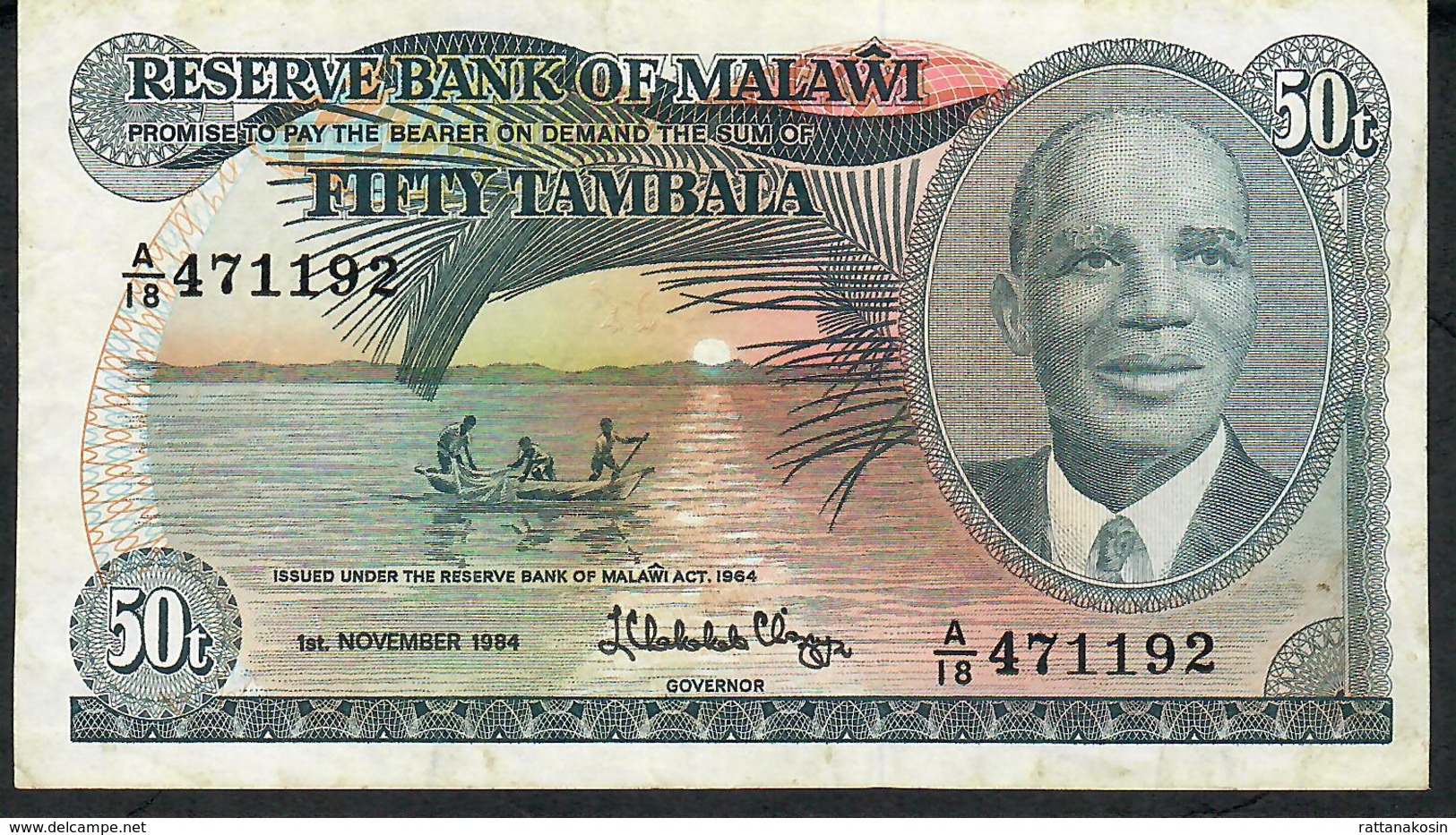 MALAWI P13f 50 TAMBALA 1984 #A/18 Signature 4a     VF  NO P.h. ! - Malawi