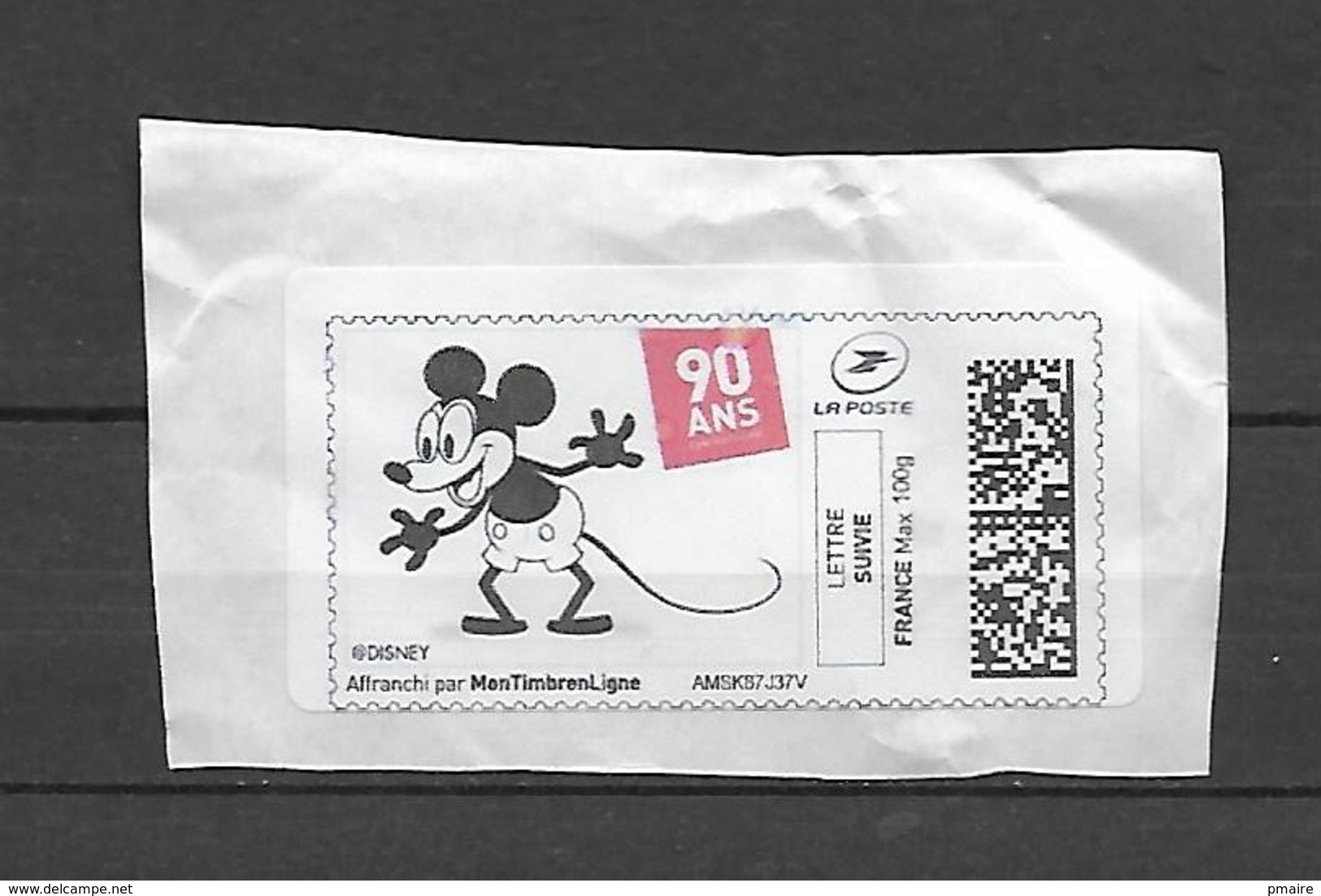 FRANCE -  Lettre Suivie 100 G Montimbrenligne 90 Ans DISNEY - 2010-... Vignettes Illustrées