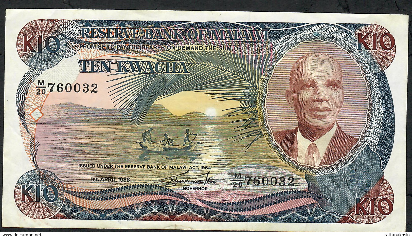 MALAWI P21b  10 KWACHA  1988 #M/20    VF   NO P.h. ! - Malawi