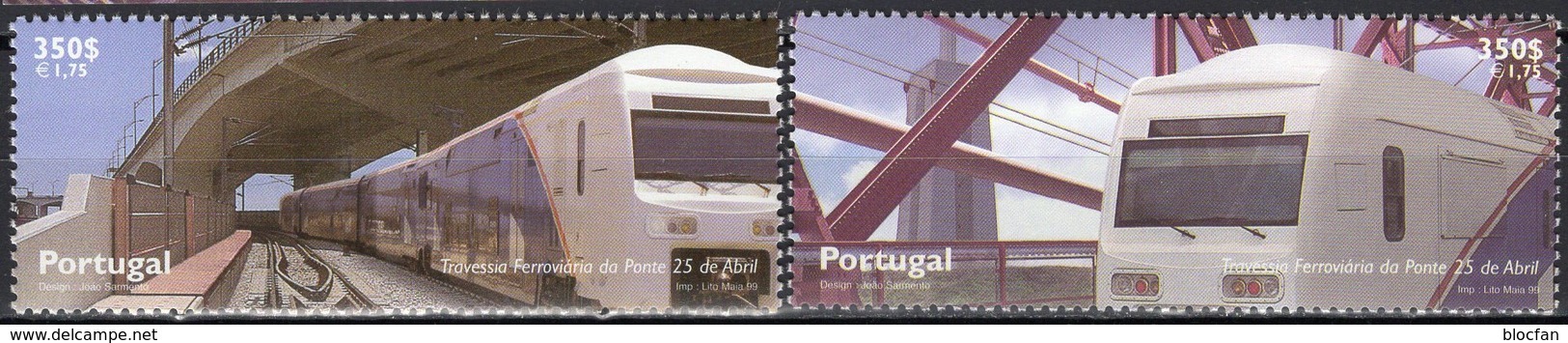 Zugbrücke 1999 Portugal 2360/1+Bl.154/5 ** 19€ Eisenbahn/Tejo-Brücke Bridge Hojas S/s Train Blocs Sheets Bf Railway - Blocks & Sheetlets