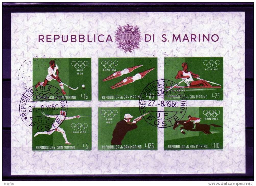 Olympia 1960 San Marino Block 7 O 4€ Hockey Rudern Fechten Schießen Reiten Bloc Hb Sport Swims Ss Sheet Bf Olympics - Blocs-feuillets