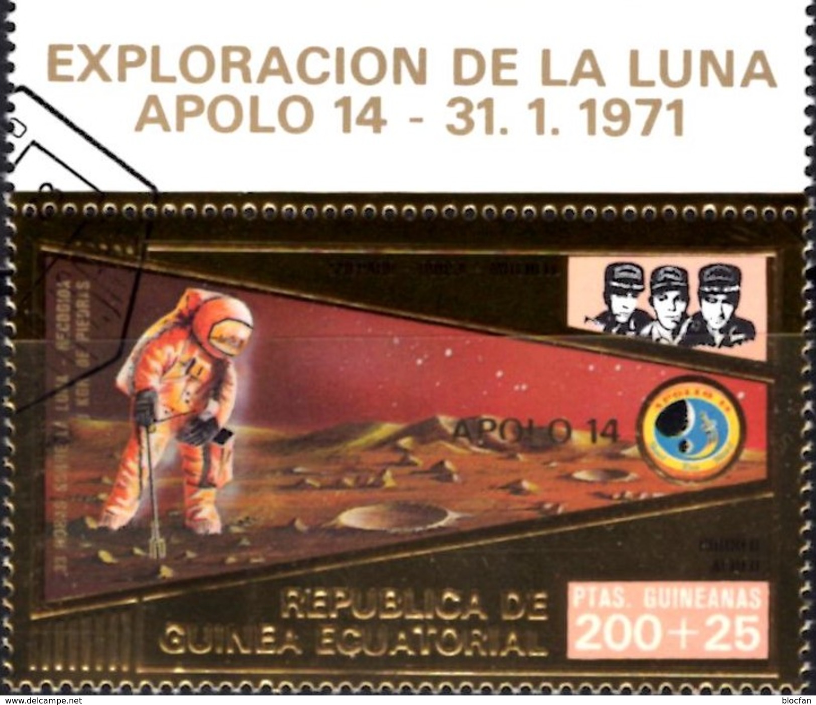 Apollo 14 Mondflug 1971 Äquat.Guinea 228+Block 62 O 18€ Astronauten-crew Gold Bloc Ss Space M/s Sheet Bf Ecu.Guinee - Guinée Equatoriale