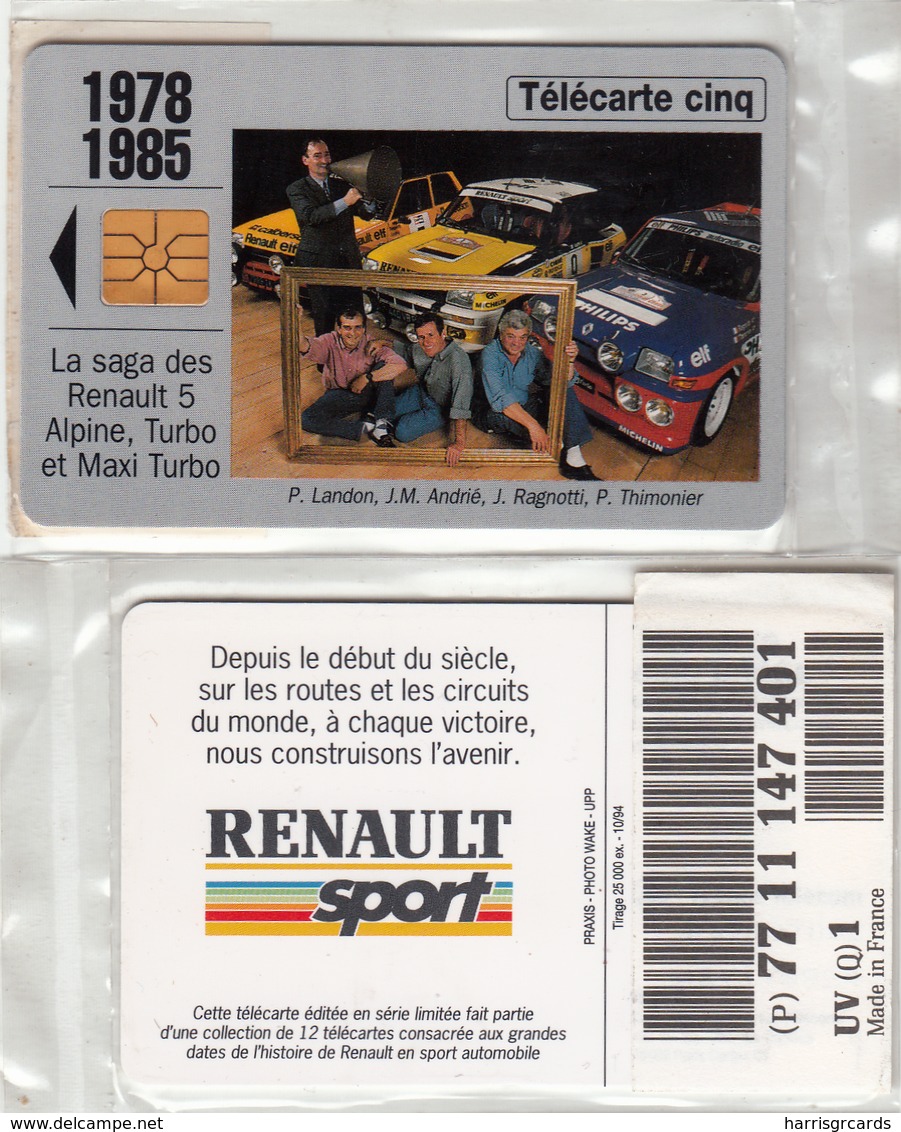 FRANCE - Renault 1978-1985, 5U ,tirage 25.000, 10/94, Mint - Privées