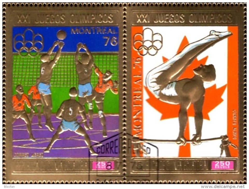 Volleyball 1976 Äquator.Guinea 875/6 Aus Block 227 O 7€ Olympic Montreal Hb Olympics Gold Se-tenant Bf Ecuat.Guinee - Guinée Equatoriale