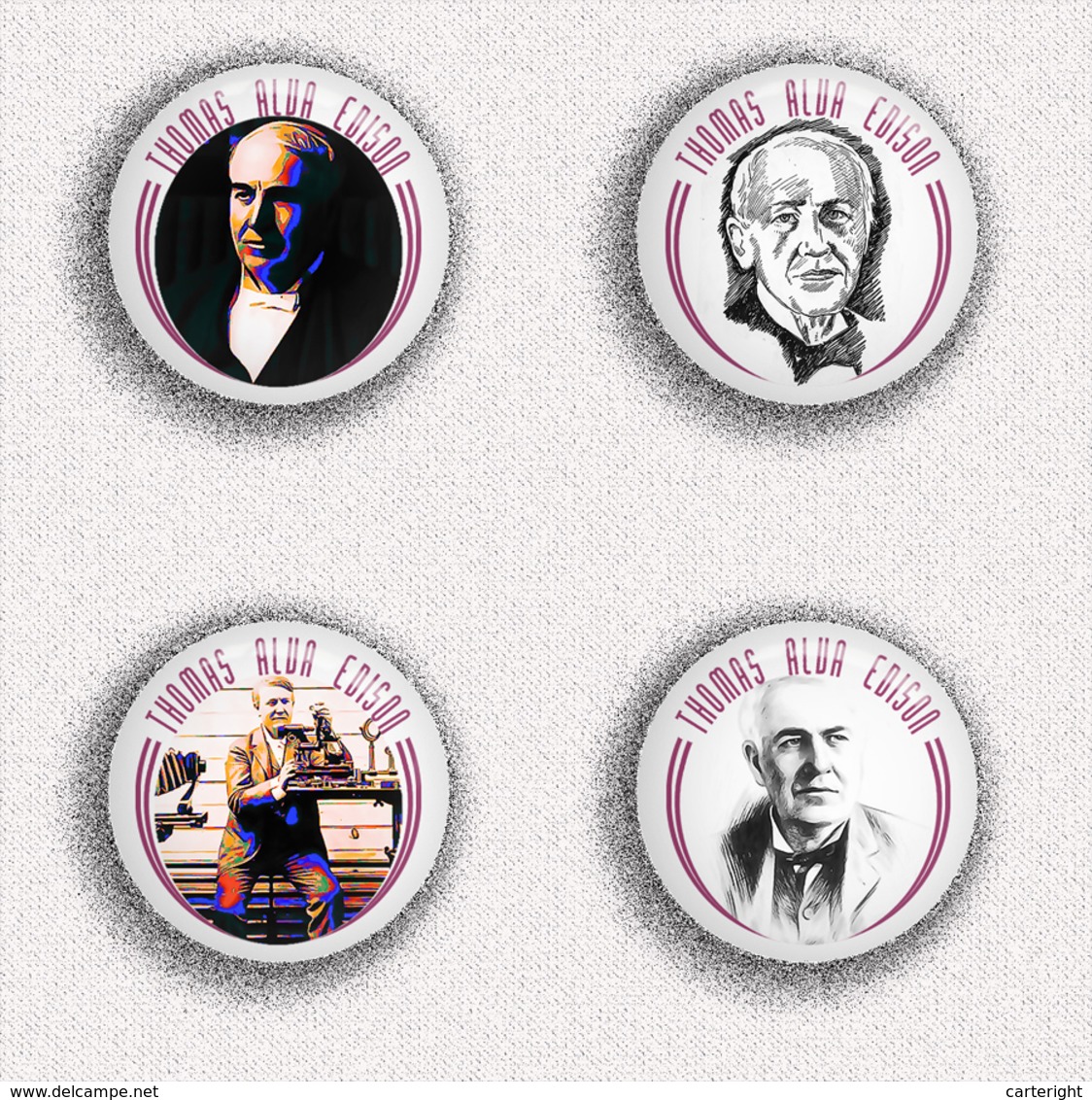 35 X Thomas Alva Edison BADGE BUTTON PIN SET 2 (1inch/25mm Diameter) - Celebrities