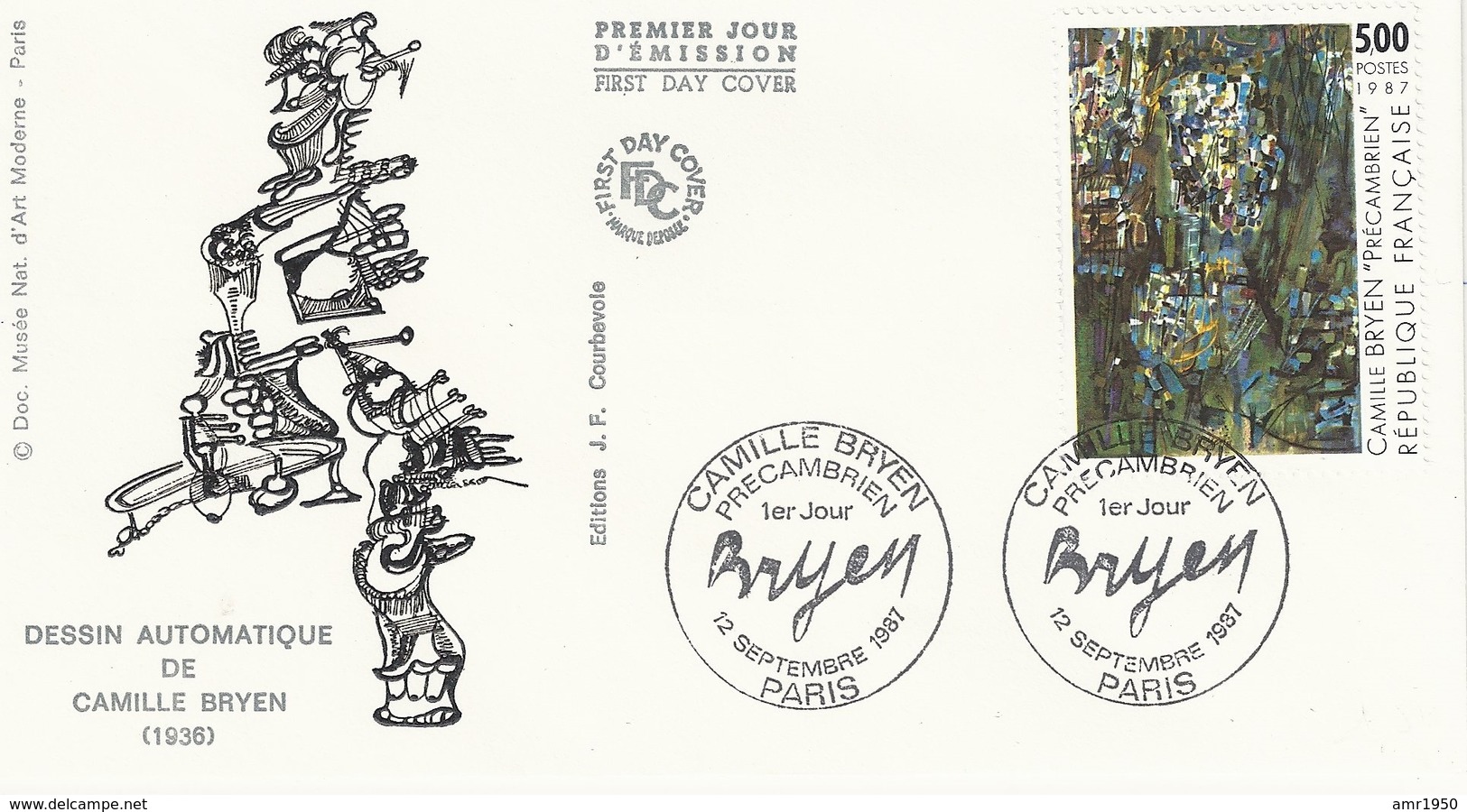 FDC - France Env. 1er Jour "Dessin Automatique De Camille Bryen" (1936) - 12 Sept. 1987 Paris - Timbre 2493 - 1980-1989