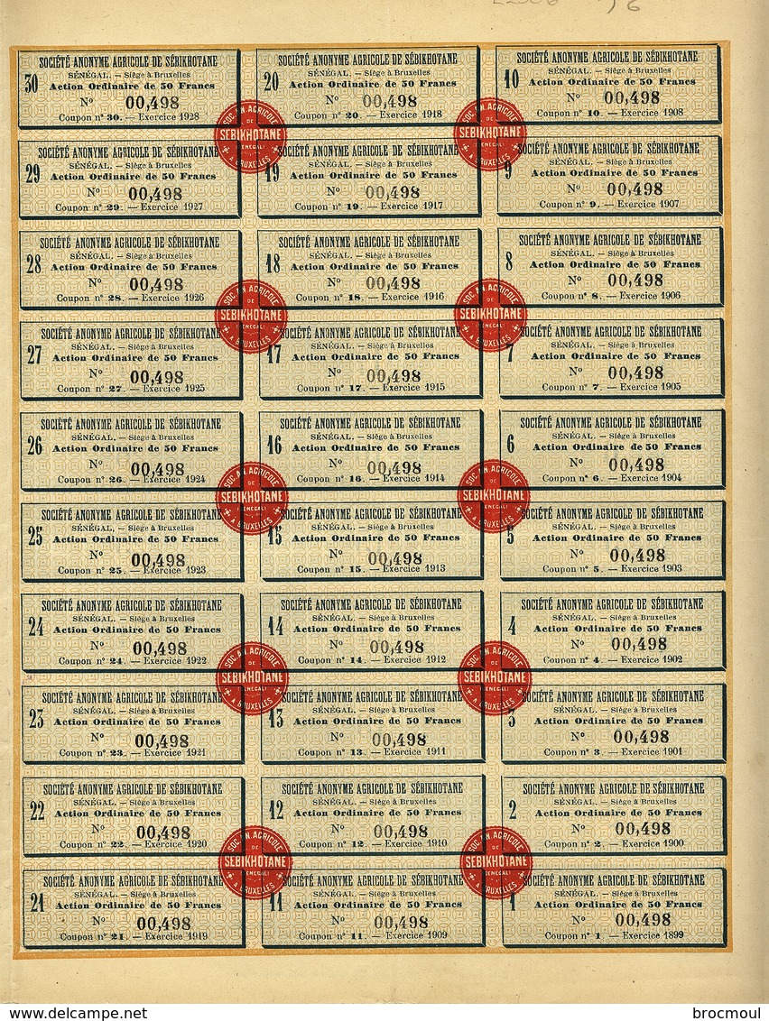 SA Agricole De SEBIKHOTANE (Senegal)  Schaerbeek-Bruxelles  15 Juillet 1899  RARE - Landbouw