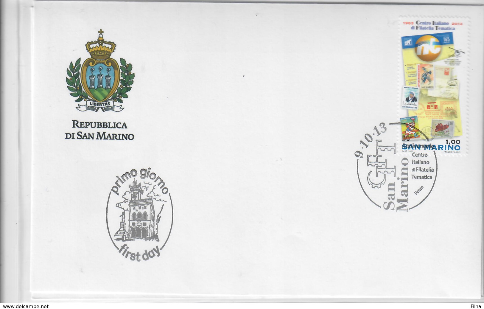 SAN MARINO 2013 - 50° CENTRO ITALIANO FILATELIA TEMATICA  - FDC - FDC