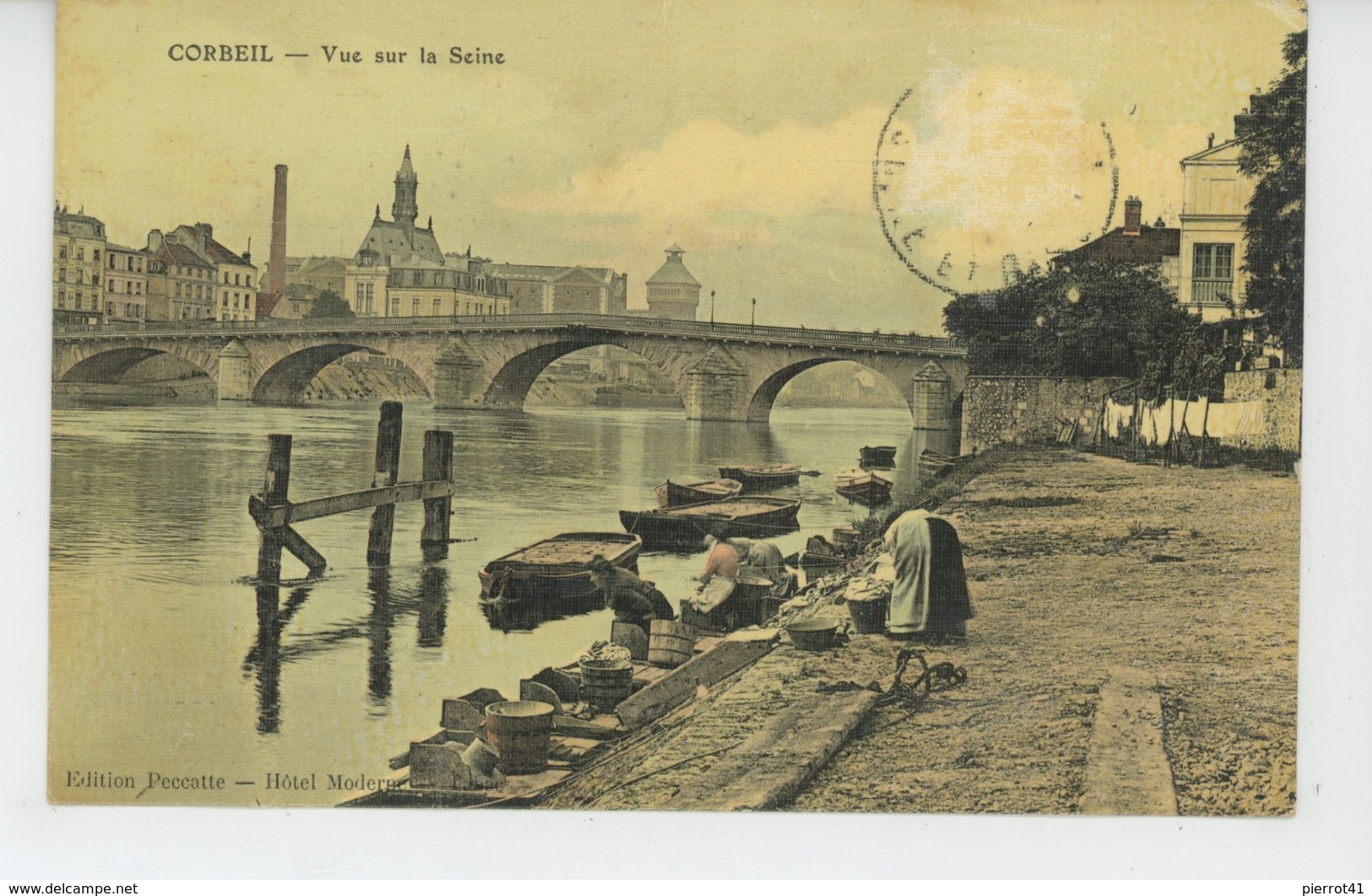 CORBEIL - Vue Sur La Seine (belle Carte Toilée Avec Lavandières ) - Corbeil Essonnes