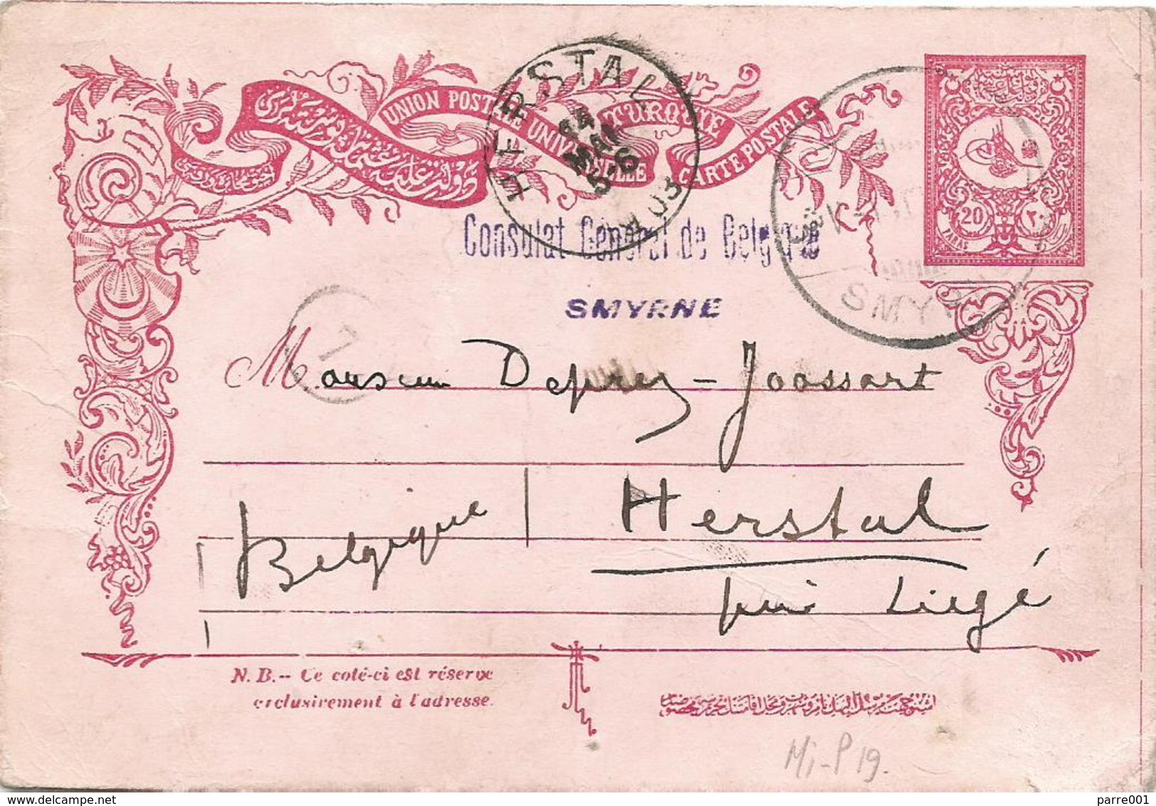 Turkey 1903 Smyrna Consulat General De Belgique Diplomatic Postcard - 1837-1914 Smyrna