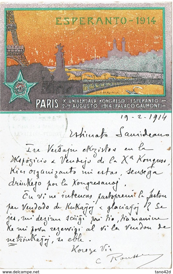 LBR41 - ESPERANTO CARTE POSTALE CIRCULEE 19/2/1914 - Esperanto