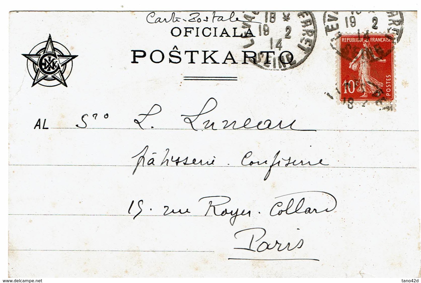 LBR41 - ESPERANTO CARTE POSTALE CIRCULEE 19/2/1914 - Esperanto
