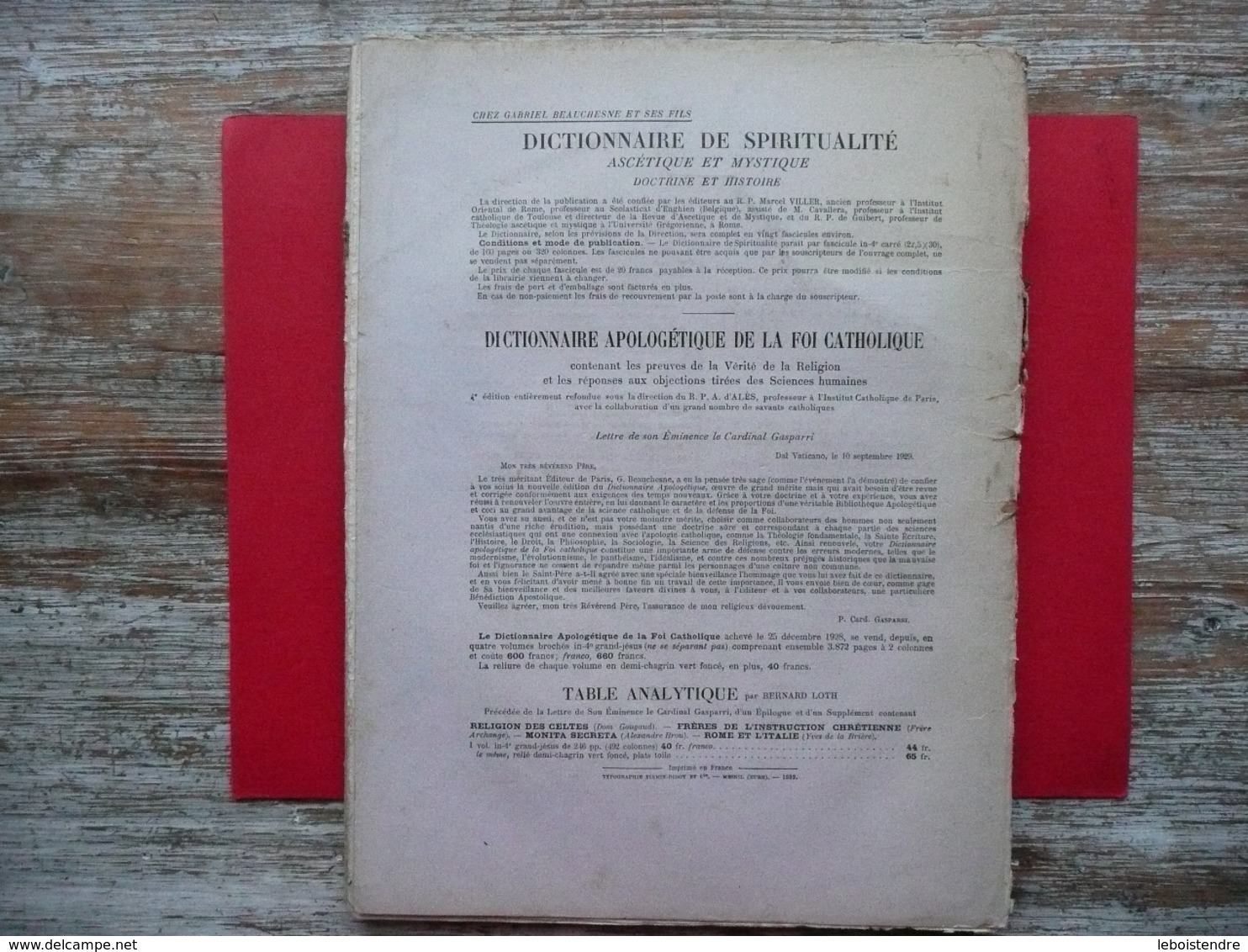 DICTIONNAIRE DE SPIRITUALITE FASCICULE PREMIER 1  ASCETIQUE ET MYSTIQUE DOCTRINE ET HISTOIRE MARCEL VILLER 1932