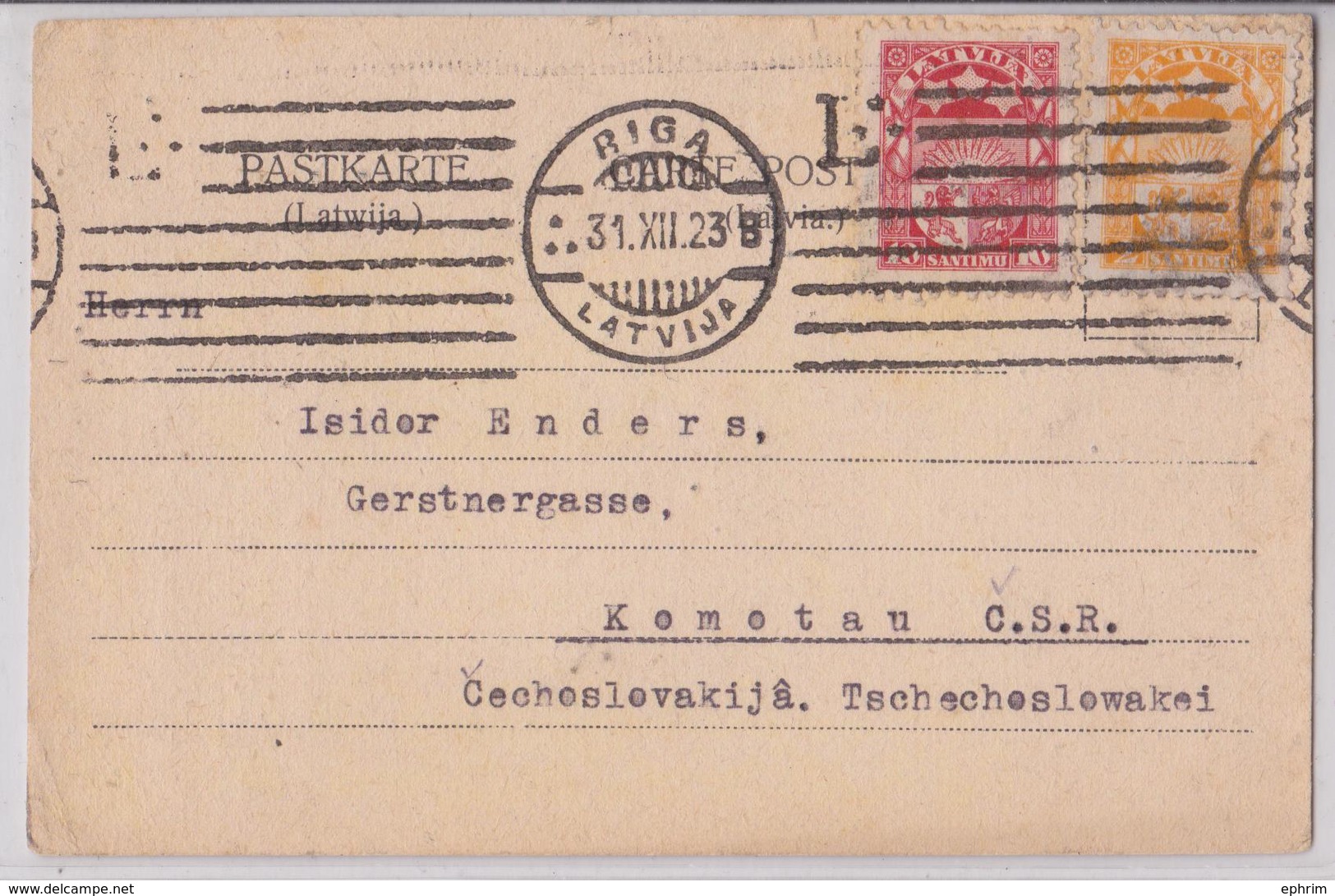 RIGA LATVIJA PASTKARTE LATWIJA TO KOMOTAU CSR CARTE POSTALE LATVIA LETTONIE 1923 - Lettonie