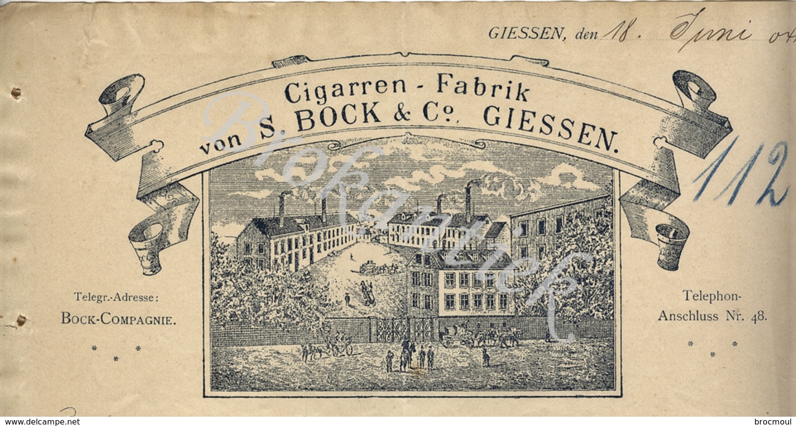 S.BOCK & C°  Cigarren-Fabrik    GIESSEN   Invoice To Herr GITTMER     PERLEBERG    18 Juni 1904 - 1900 – 1949