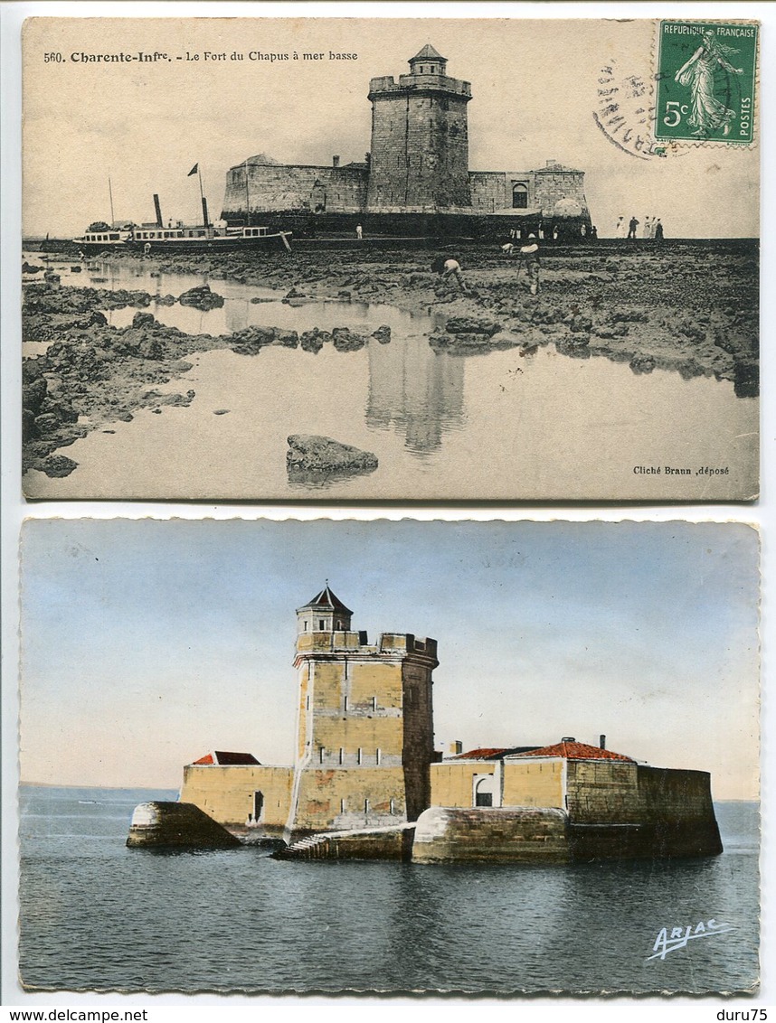 LOT 2 CP* Bourcefranc Le Chapus Le Fort Chapus ( Louvois ) à Marée Basse ( Animée + Bateau ) Et Le Fort à Mer Haute - Autres & Non Classés