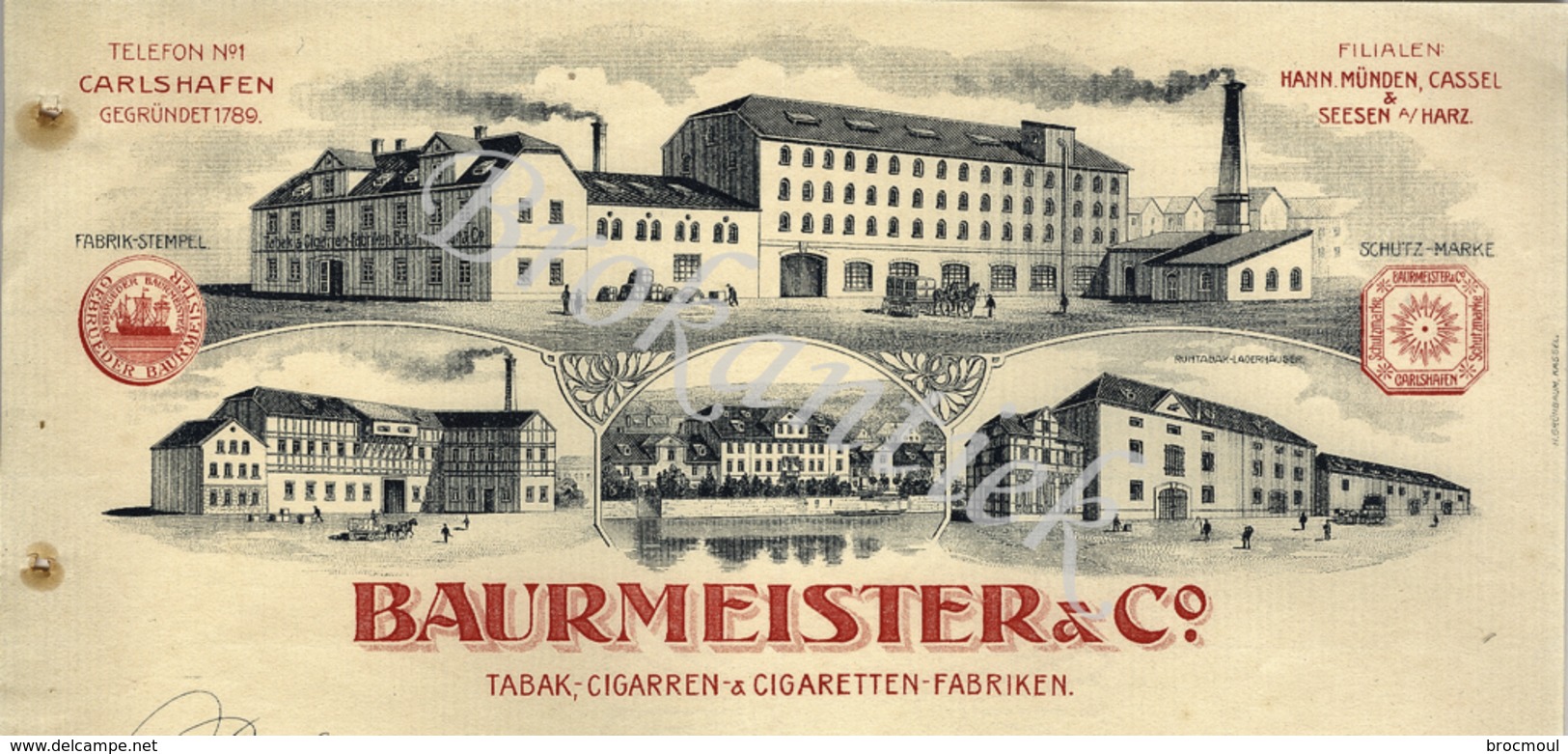 BAURMEISTER & C°  Tabak,Cigarren&Cigaretten Fabriken    CARLSHAFEN  1914 - 1900 – 1949