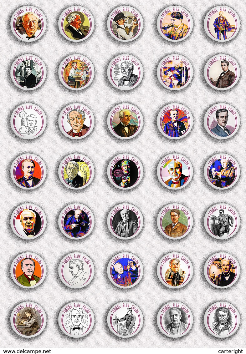 35 X Thomas Alva Edison BADGE BUTTON PIN SET 3 (1inch/25mm Diameter) - Celebrities