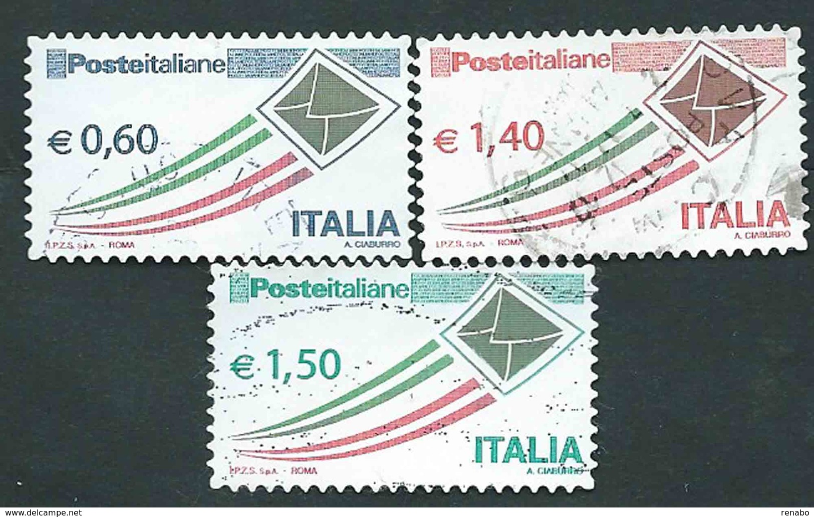 Italia 2009; Posta Italiana € 60 + € 140 + € 1,50, Serie Ordinaria Detta "busta Che Vola" - 2001-10: Usati