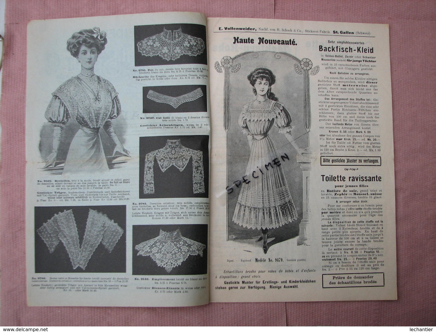 Rare Catalogue Français-Allemand Mode Et Broderies Ets. VOLLENWEIDER  St. Gall En Suisse Voir Photos TBE - Textile & Vestimentaire