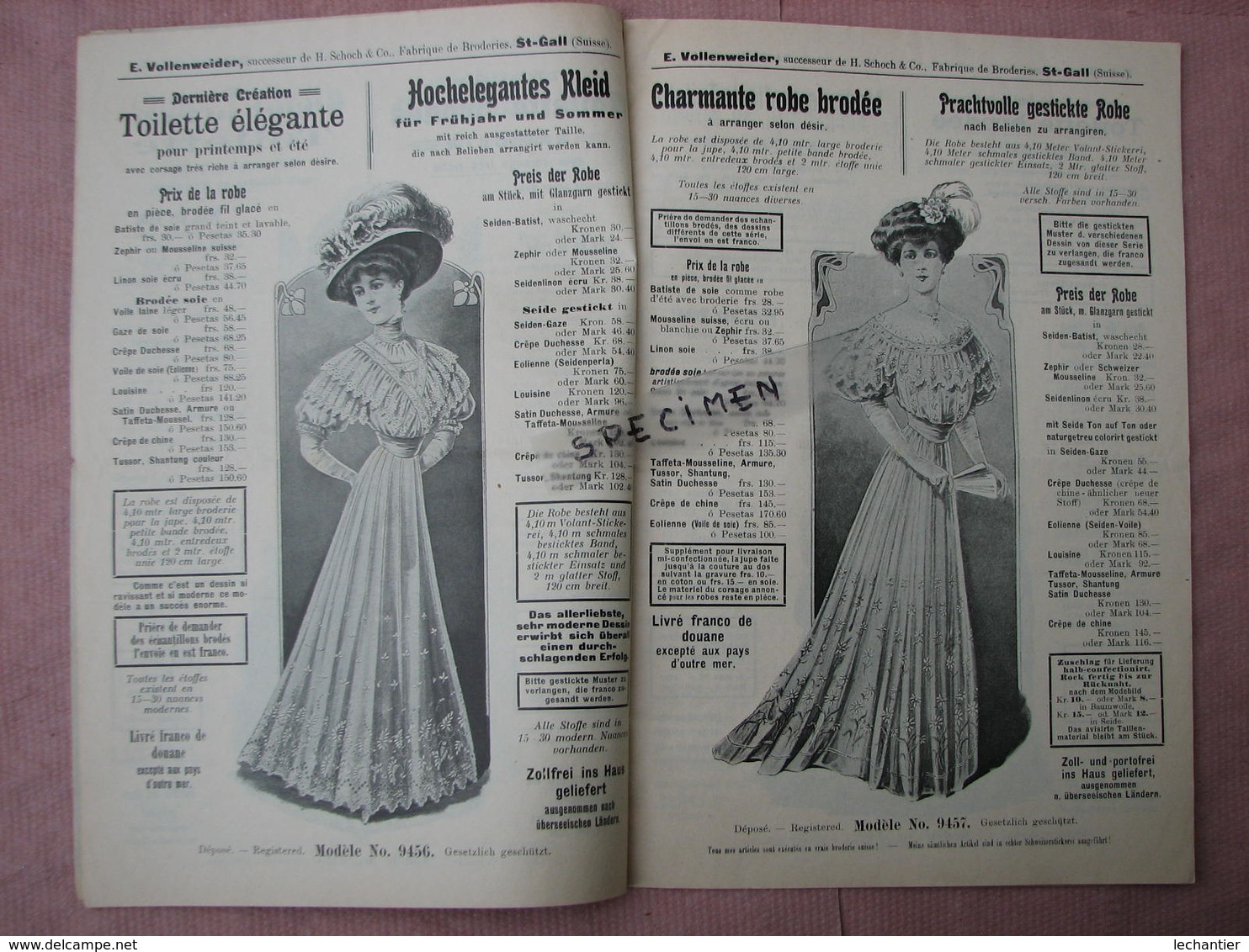 Rare Catalogue Français-Allemand Mode Et Broderies Ets. VOLLENWEIDER  St. Gall En Suisse Voir Photos TBE - Vestiario & Tessile