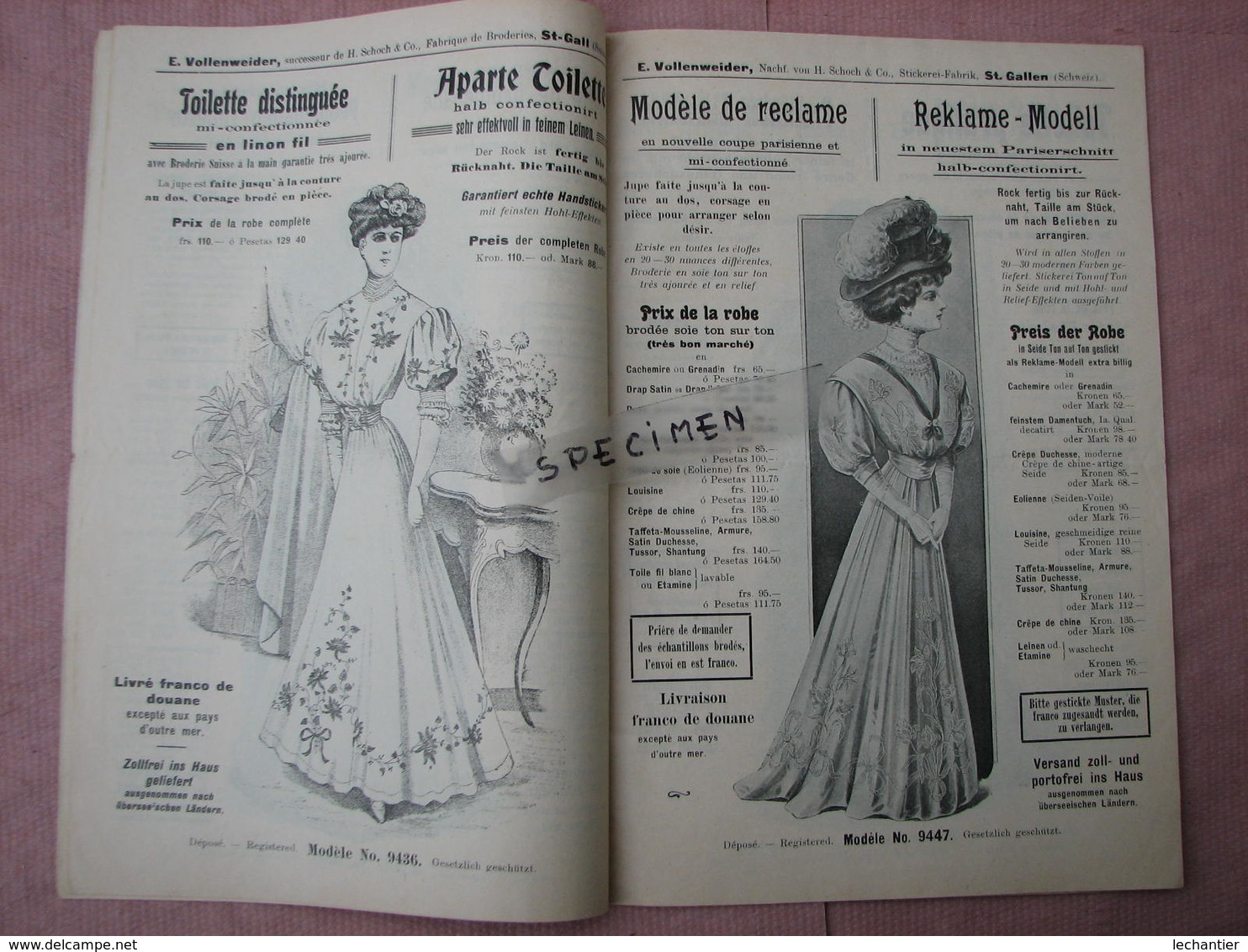 Rare Catalogue Français-Allemand Mode Et Broderies Ets. VOLLENWEIDER  St. Gall En Suisse Voir Photos TBE - Kleidung & Textil