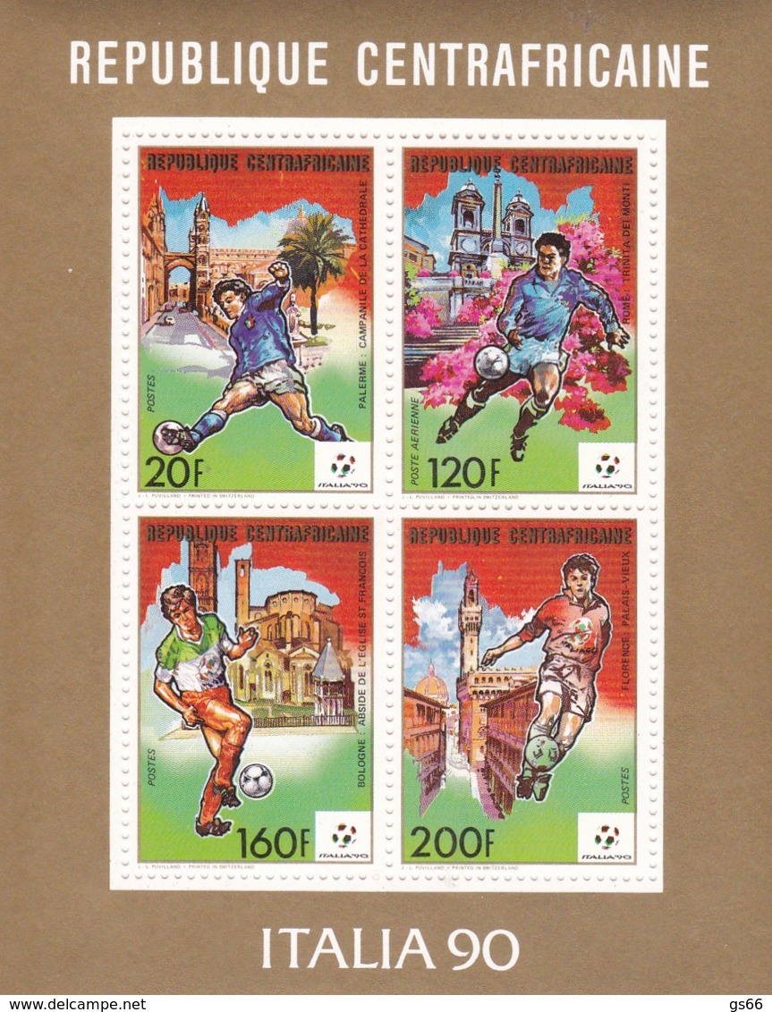 Centrafricaine 1989, 1398/01 Kleinbogen, Fußball-Weltmeisterschaft 1990.  MNH ** - Zentralafrik. Republik