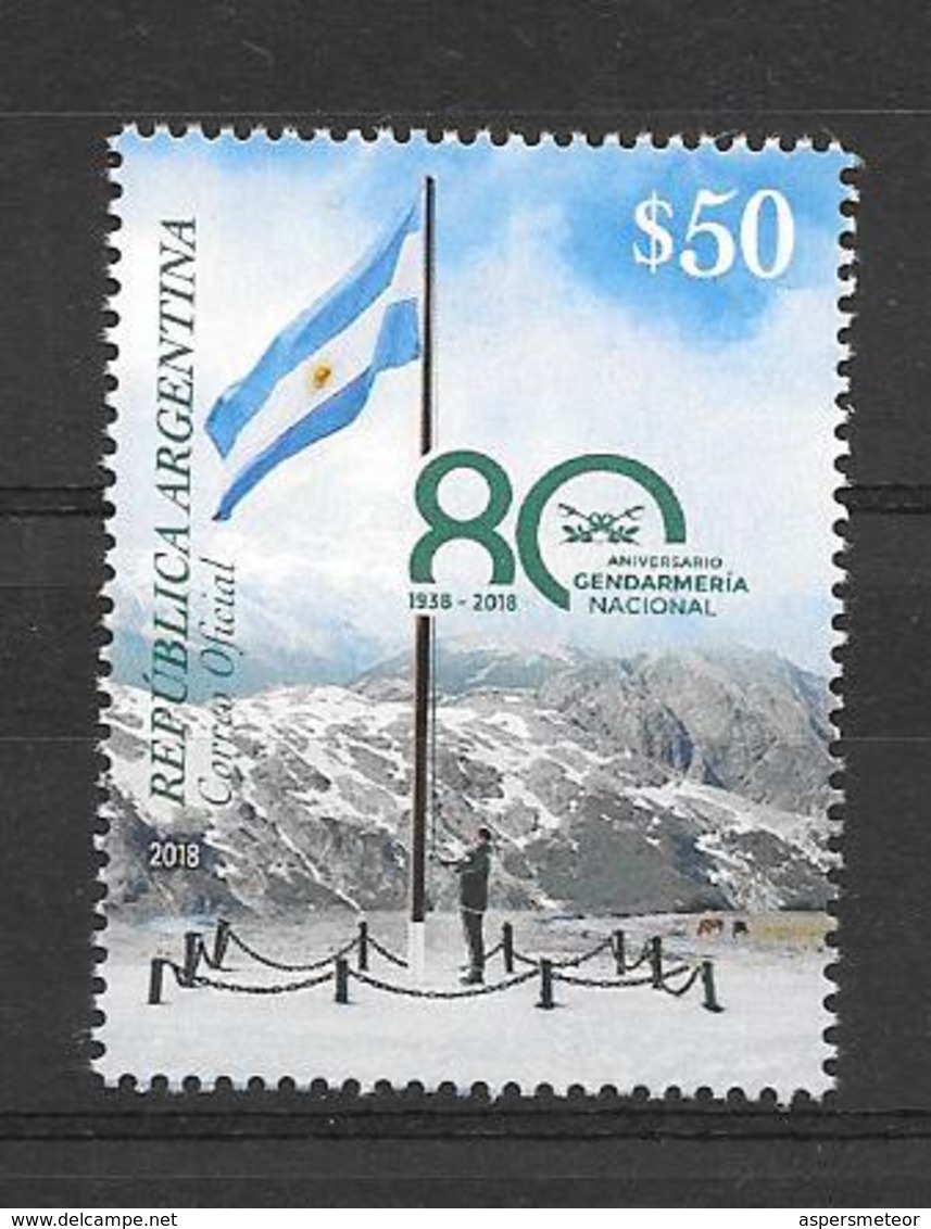 80 ANIVERSARIO DE GENDARMERIA NACIONAL ARGENTINA AÑO 2018 MNH TRES BON ETAT - Polizia – Gendarmeria