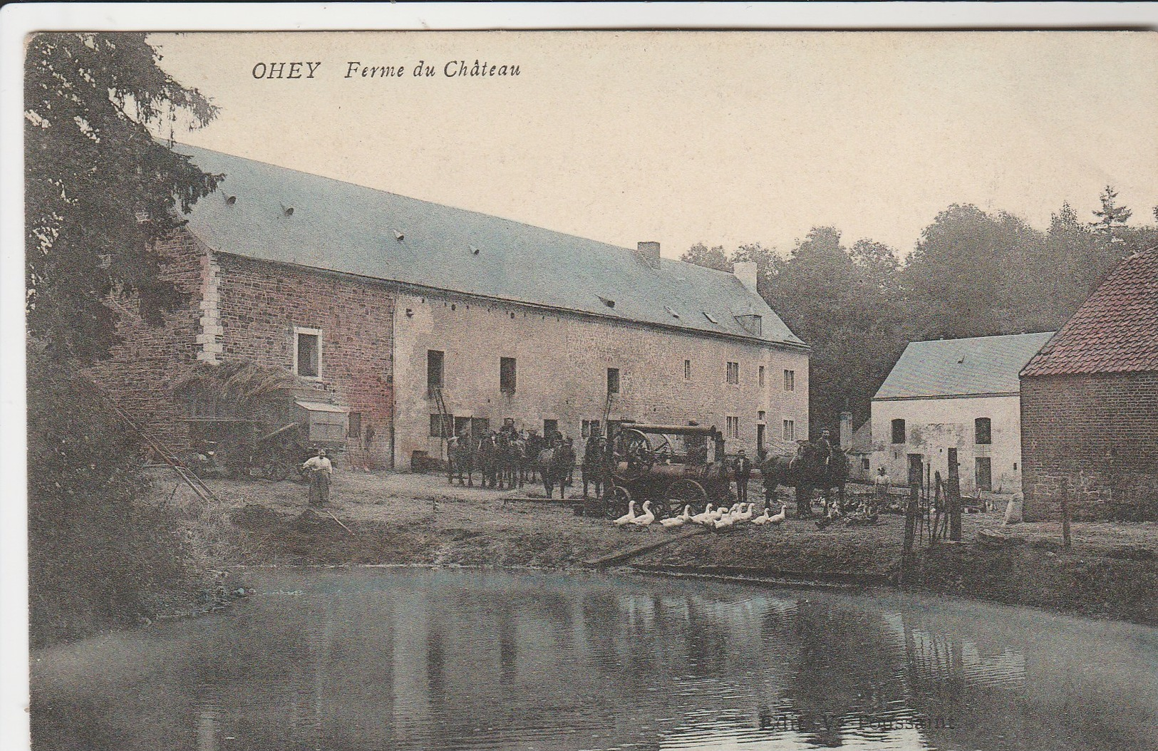Ohey , ( Andenne ) : Ferme Du Château , Cour De Ferme Animée Avec Machine à Battre ( Cheval... ) COLORISEE - Ohey