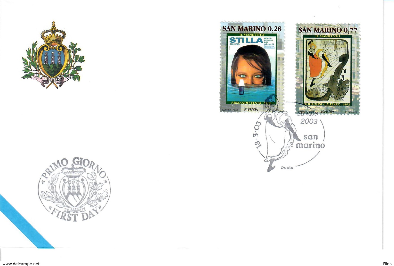 SAN MARINO 2003 - EUROPA - ARTE DEL MANIFESTO - FDC - FDC