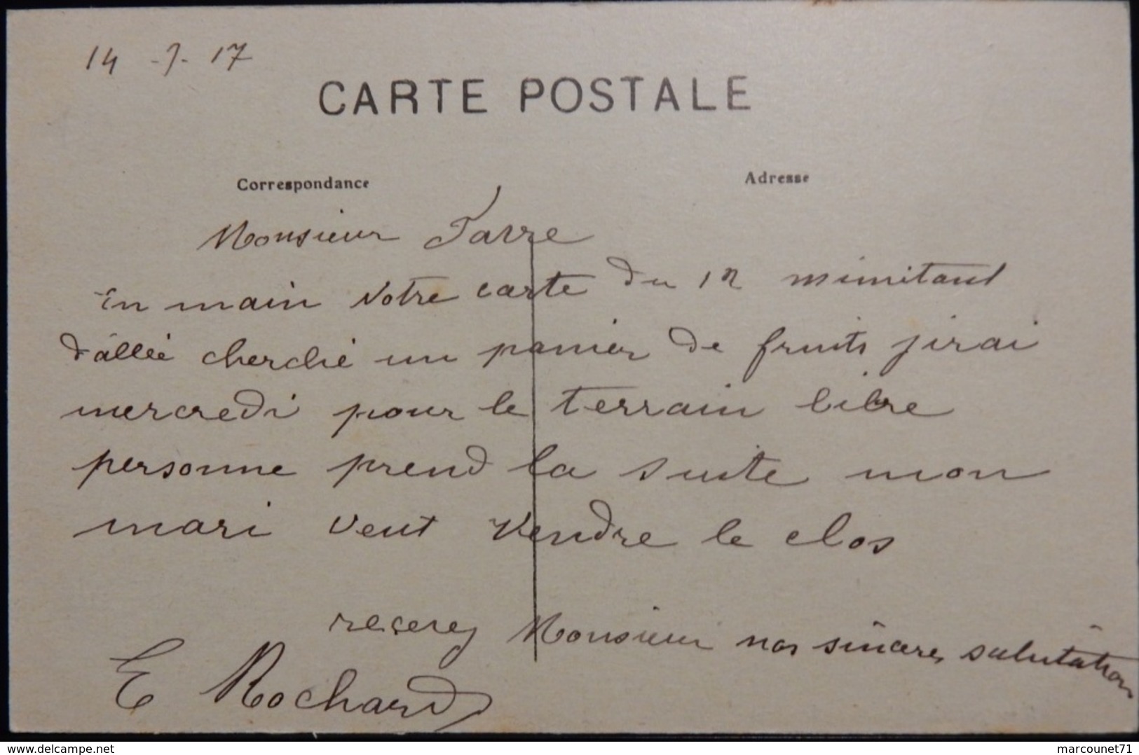 71 CPA MARCIGNY LE CHAMP DE FOIRE 1917 - Autres & Non Classés