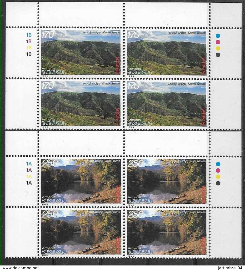 1999 ARMENIE 313-14** Europa, Environnement, Blocs De 4 - Arménie