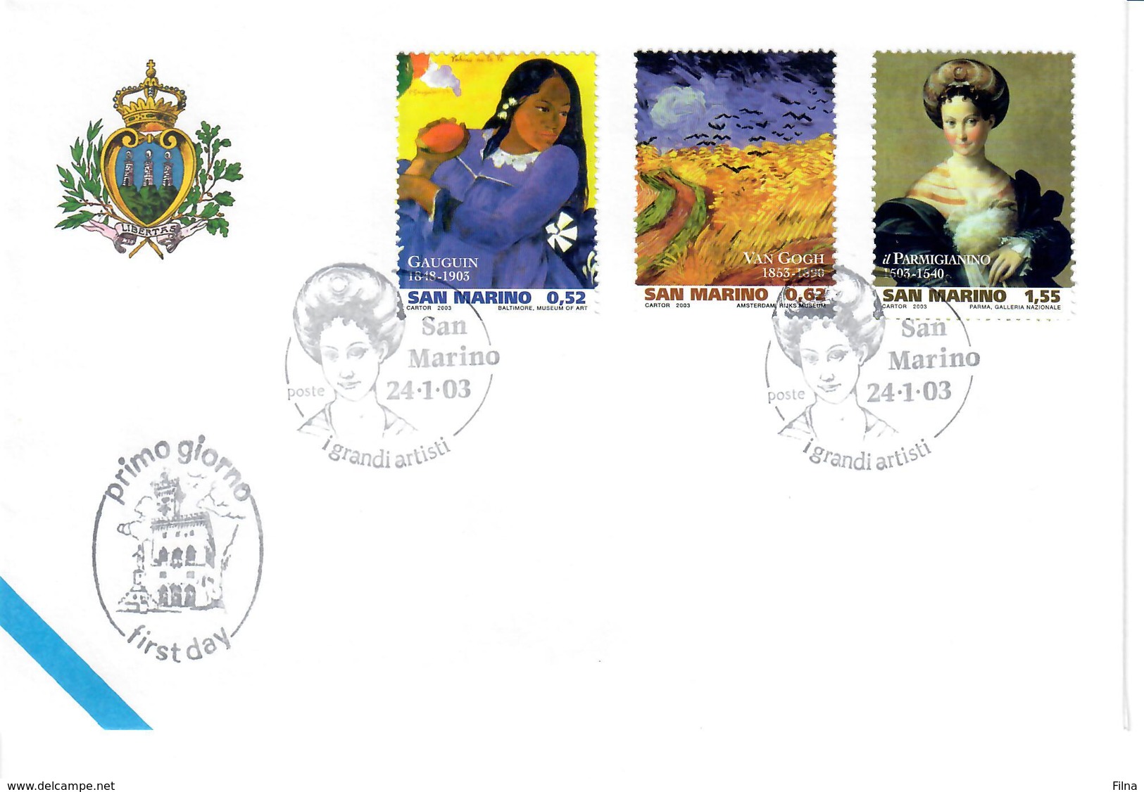 SAN MARINO 2003 - QUADRI PITTORI FAMOSI  - FDC - FDC