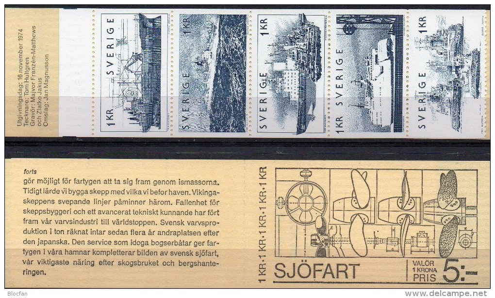 Frachtschiffe 1974 Schweden 870/4 HBl.75 MH 48 ** 4€ Tanker Fähre Frachter Eisbrecher Se-tenant Ships Booklet Bf Sverige - 1951-80