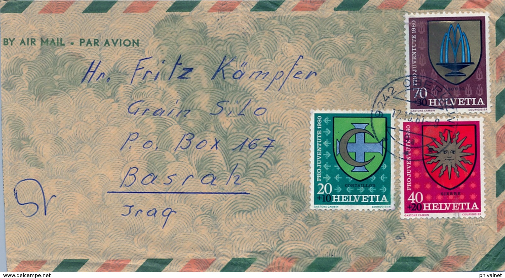 1961 , SUIZA , SOBRE CIRCULADO , OBERUZWIL - BASRAH  ( IRAQ ) - Briefe U. Dokumente