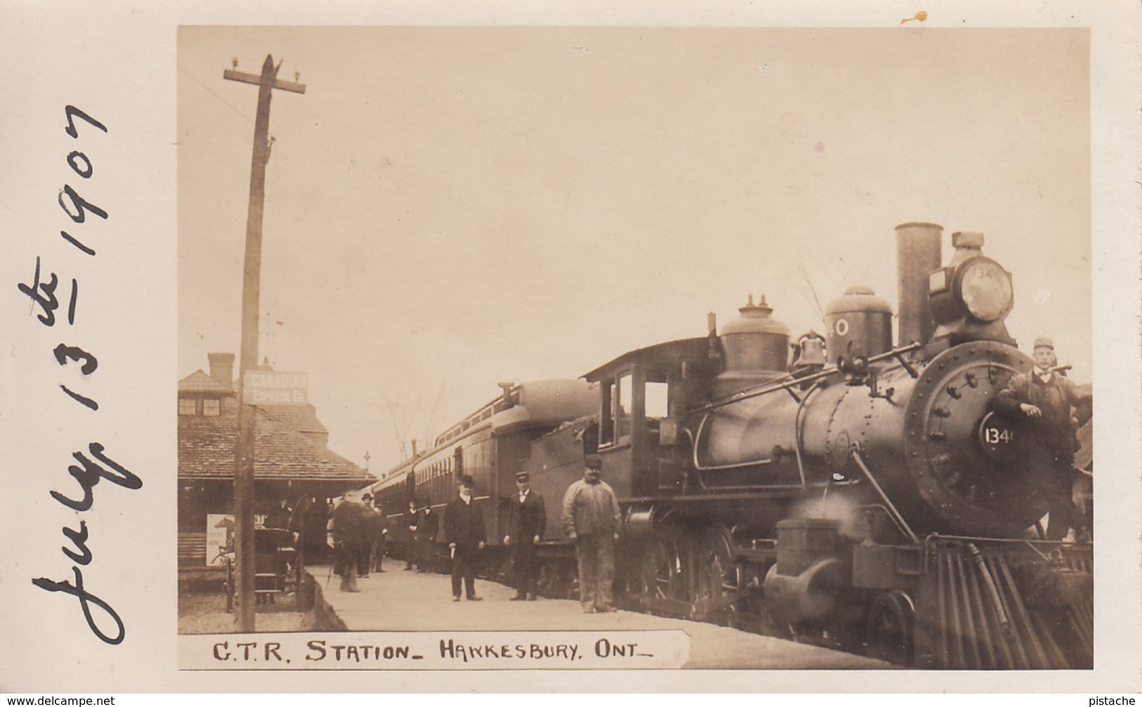 Vintage 1907 Real Photo - Hawkesbury Ontario Railway Station - Animated - VG Condition - 2 Scans - Autres & Non Classés